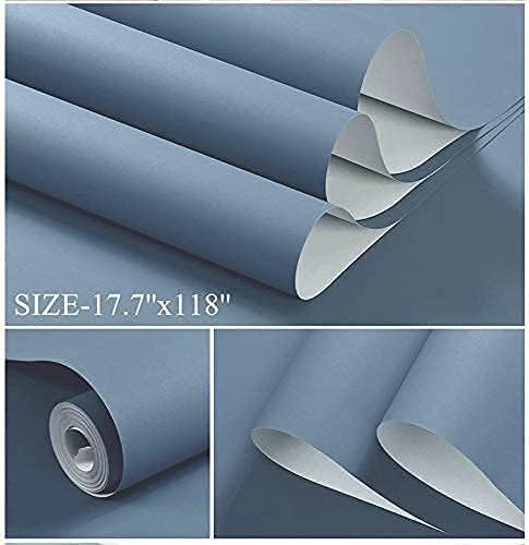 Dimoon 236''x23.6'' Blue Peel and Stick Wallpaper Contact Paper Modern Self Adhesive Wall Paper Removable Renter Friendly Textured Solid Color Shelf Cabinet Vinyl Roll (236''x23.6'',Blue Grey)