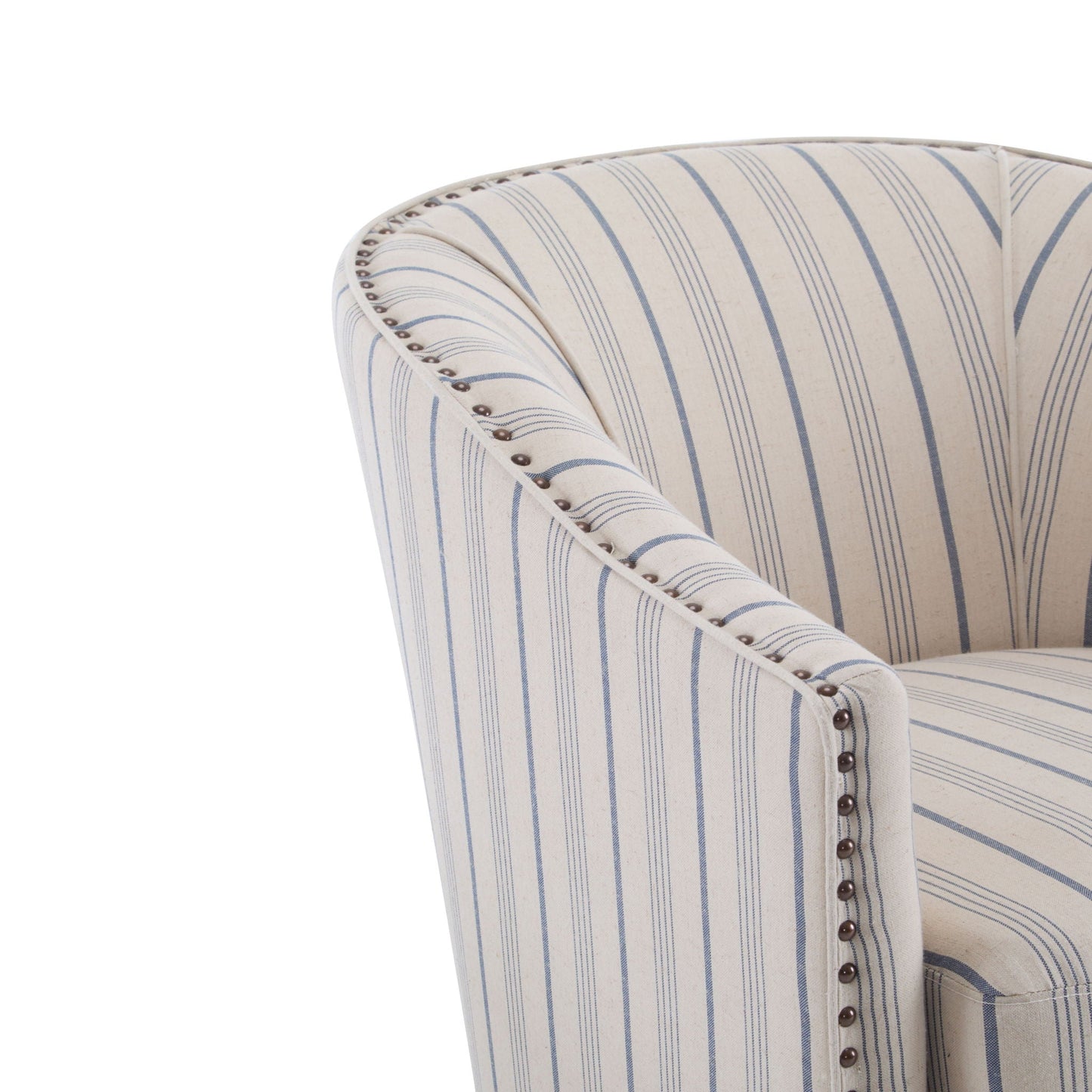 Transitional Upholstered Stripe Barrel Chair With Birch Wood Legs And Plush Cushioned Seat