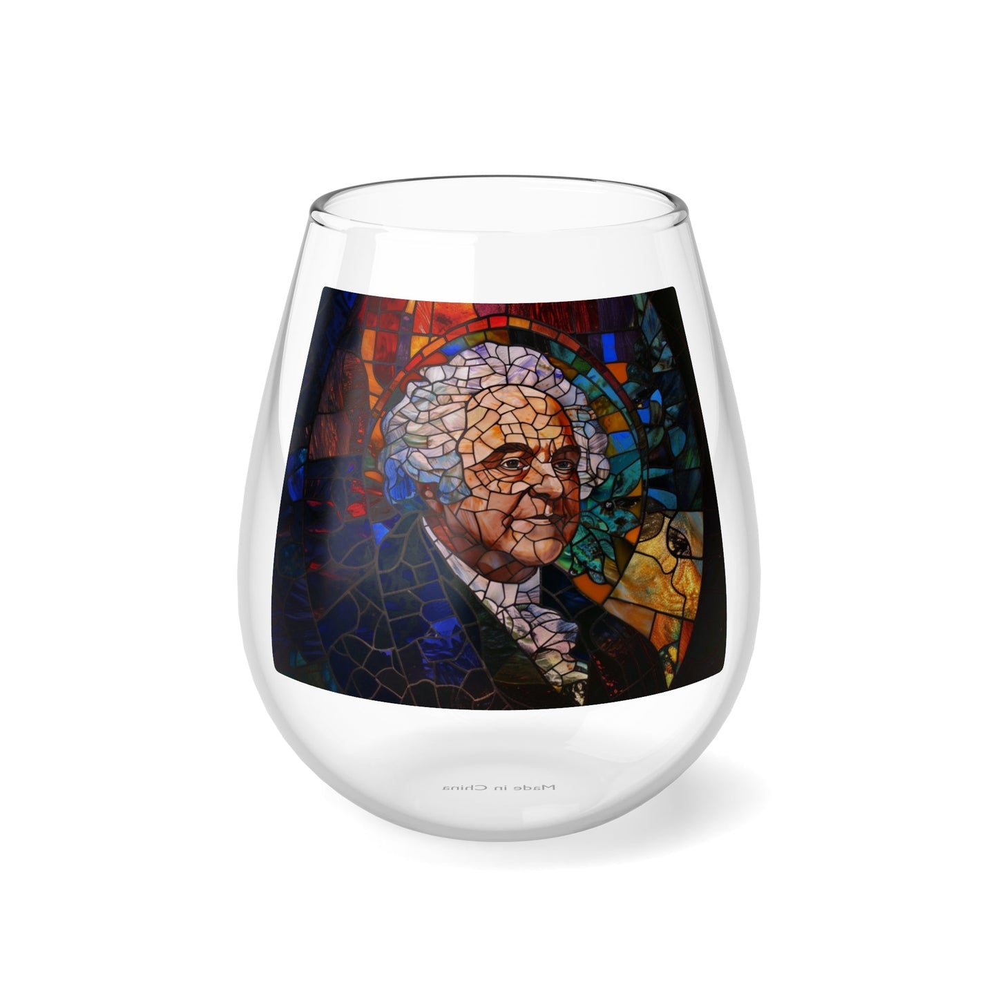 John Adams Stained Glass Wine Glass - Founding Fathers Stemless Wine Glass - 4LibertyShop.com