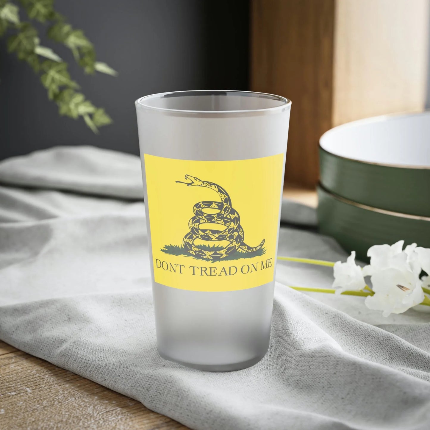 Don't Tread On Me Gadsden Frosted Pint Glass, 16oz - 4LibertyShop.com