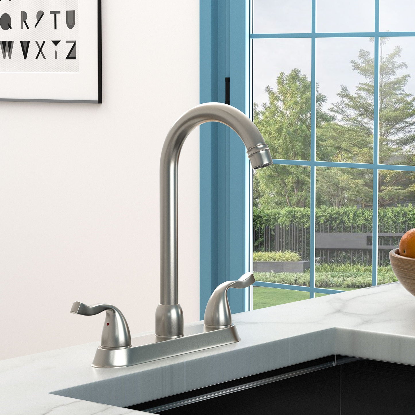 Stainless Steel Kitchen Sink Faucet With 2 Handles, 3 Hole Installation
