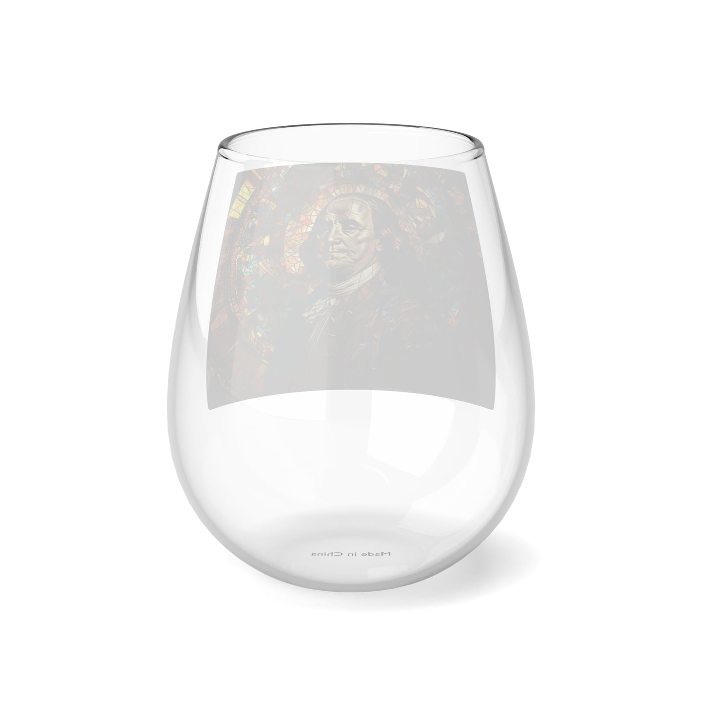 Stained Glass Benjamin Franklin Stemless Wine Glass, 11.75oz - 4LibertyShop.com