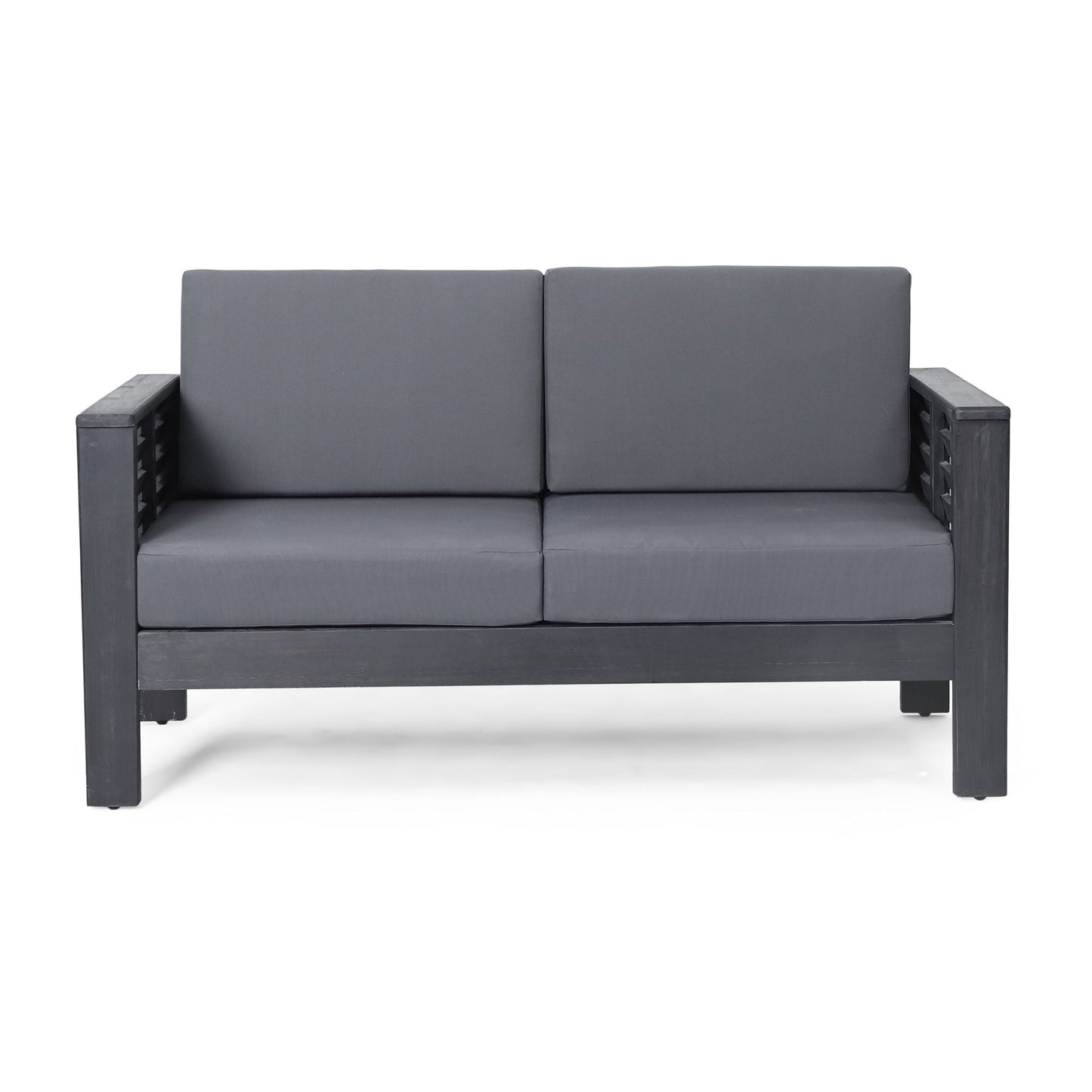 Acacia Wood Loveseat And Coffee Table Set With Cushions