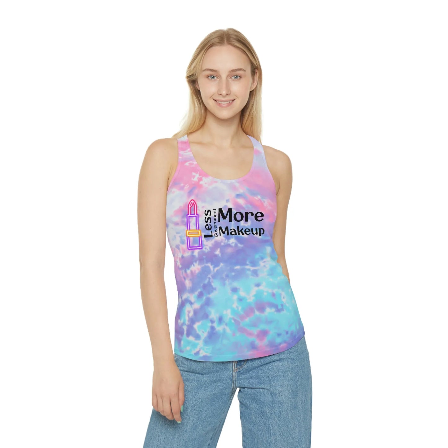 Less Government More Makeup Tie Dye Racerback Tank Top