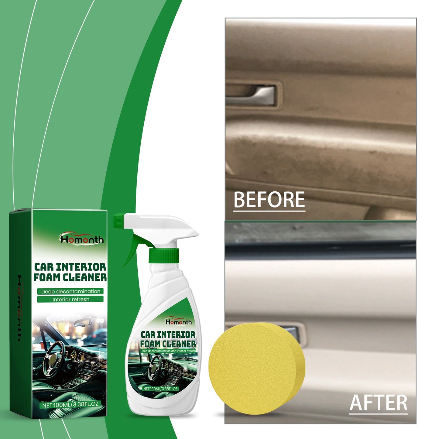 Car Interior Foam Cleaner, Seat Leather Foam Wash Free Decontamination Ceiling Retreader