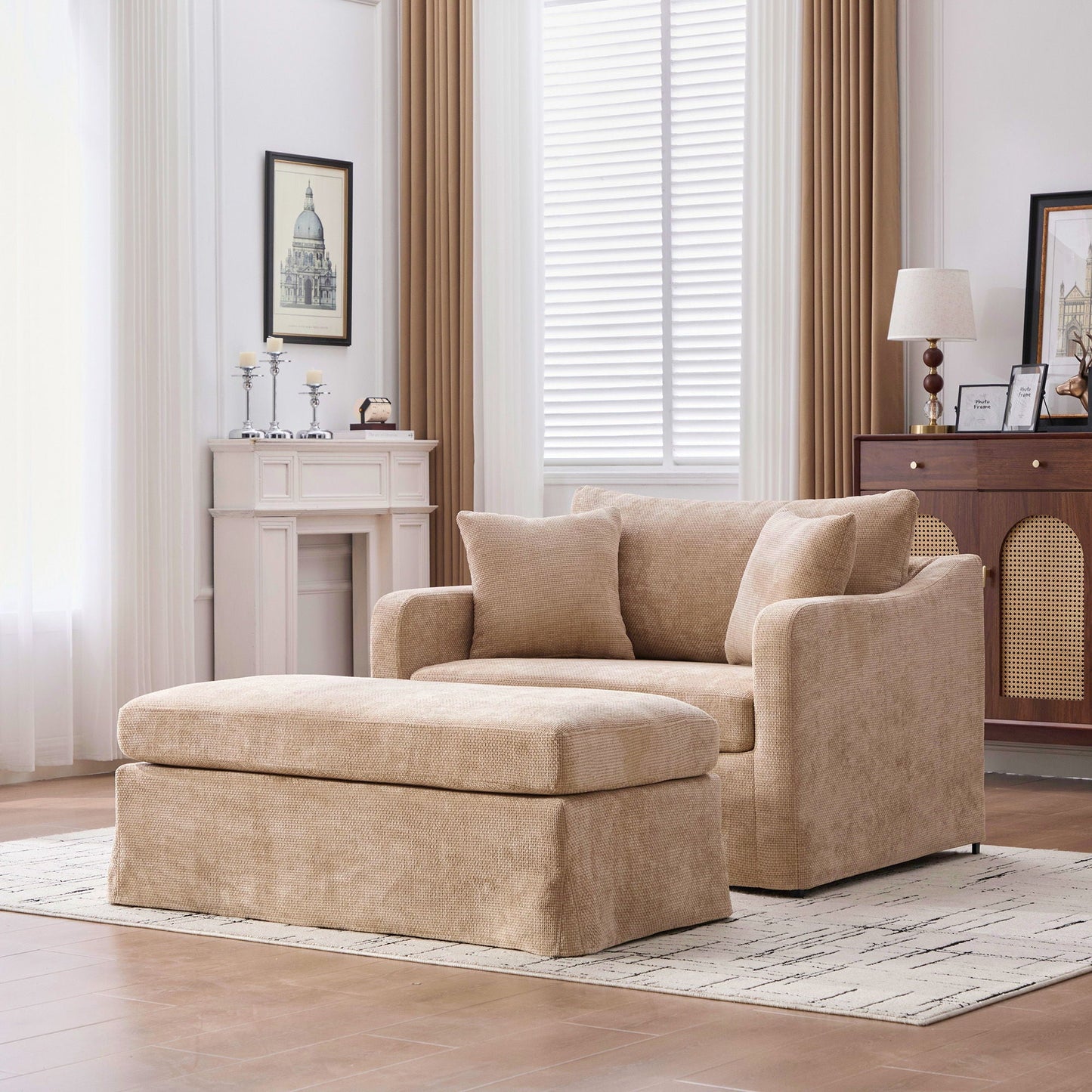 Accent Chair With Ottoman, Includes 2 Bolster Pillows