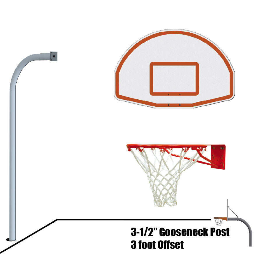 Jaypro Gooseneck Basketball System - 54 in. Aluminum Fan Backboard, Single Rim Goal (Galvanized)