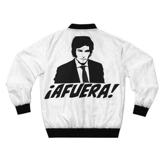 "Viva La Libertad Carajo" Javier Milei White Bomber Tribute Jacket - 4LibertyShop.com