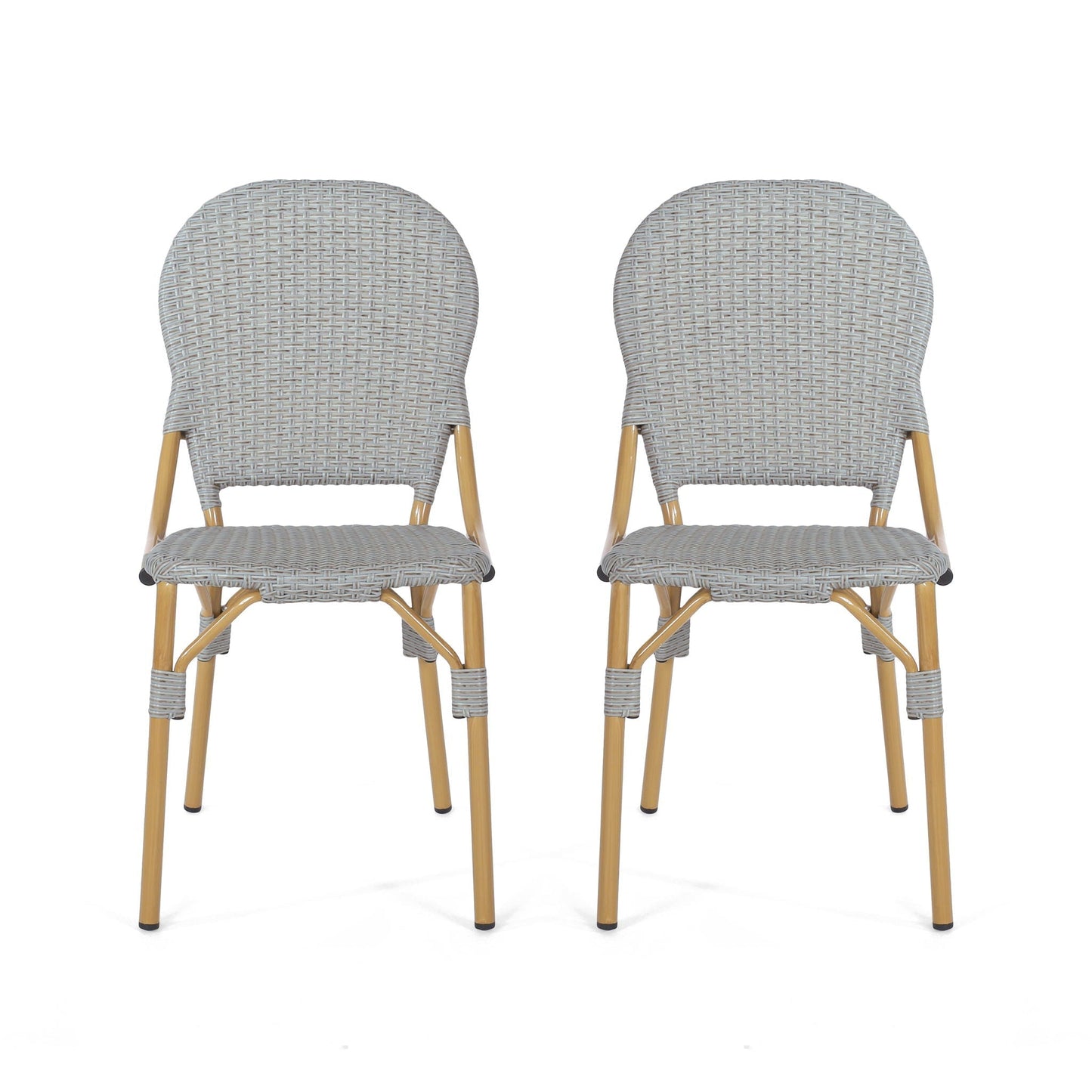 Outdoor Rattan And Aluminum Armless French Bistro Chairs (Set of 2) - Dark Gray