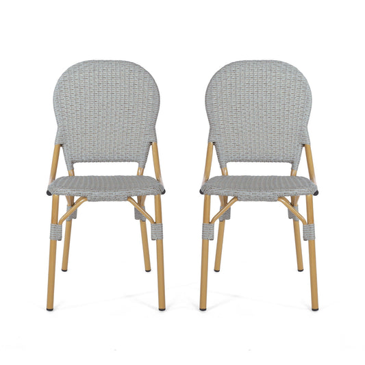 Outdoor Rattan And Aluminum Armless French Bistro Chairs (Set of 2) - Dark Gray