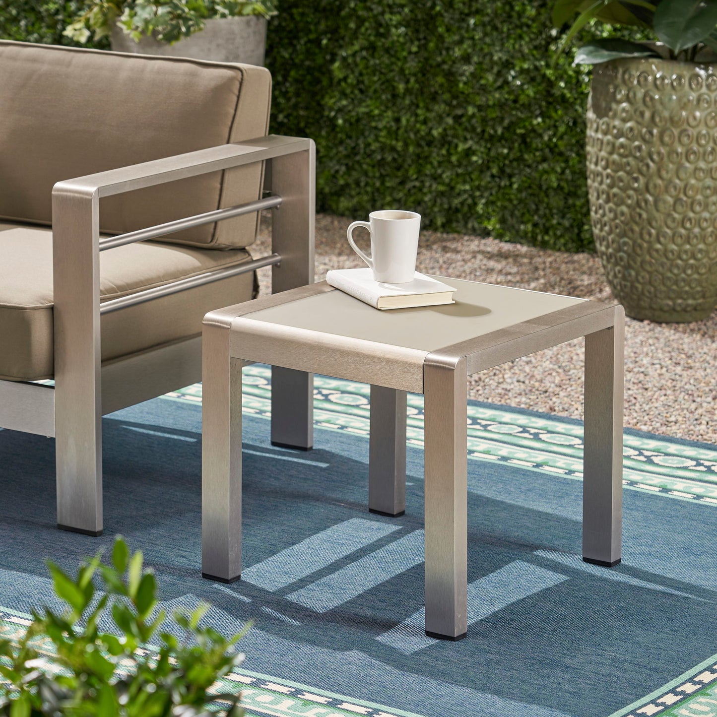 Cape Coral Contemporary Side Table With Frosted Glass Top