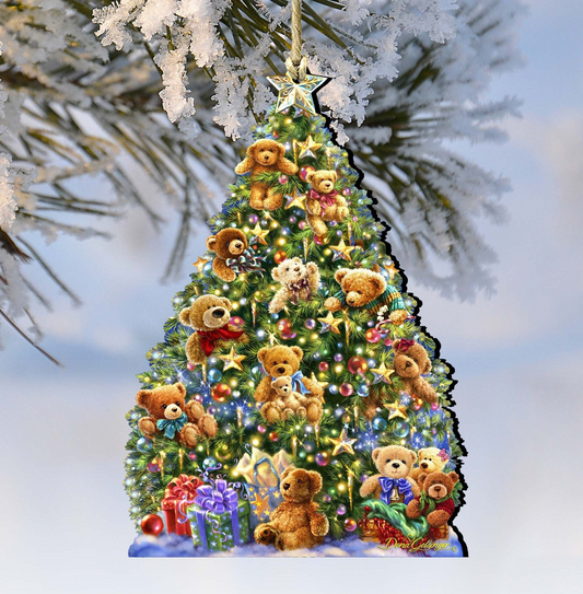 Teddy Bear Tree Wooden Ornaments by Gelsinger - Christmas Decor - 8161019-1101