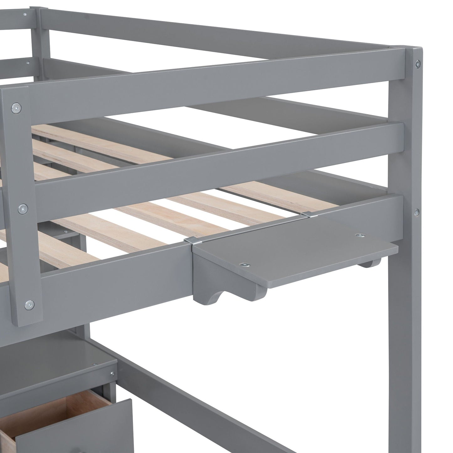 Loft Bed With Desk, Cabinets, Drawers, Charging Station And Bedside Tray