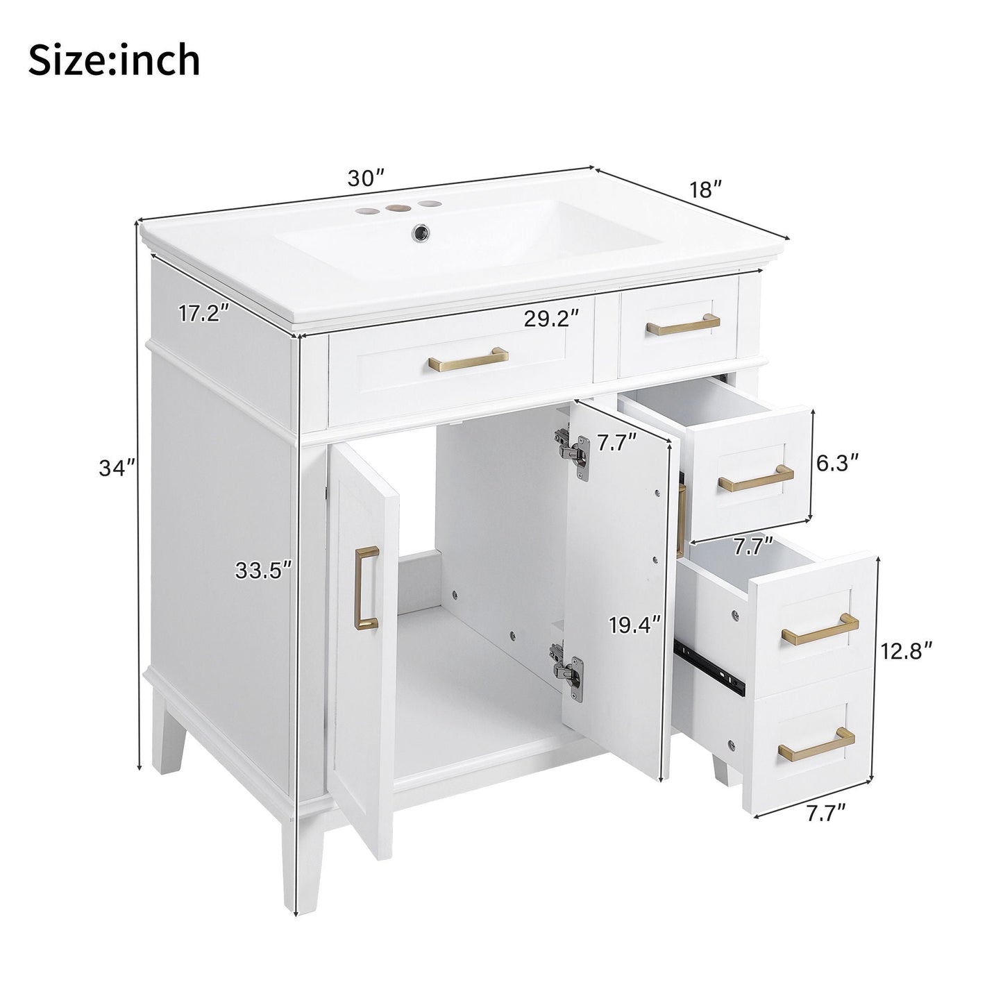 Modern Bathroom Vanity With Ceramic Sink, Soft Close Storage Cabinet