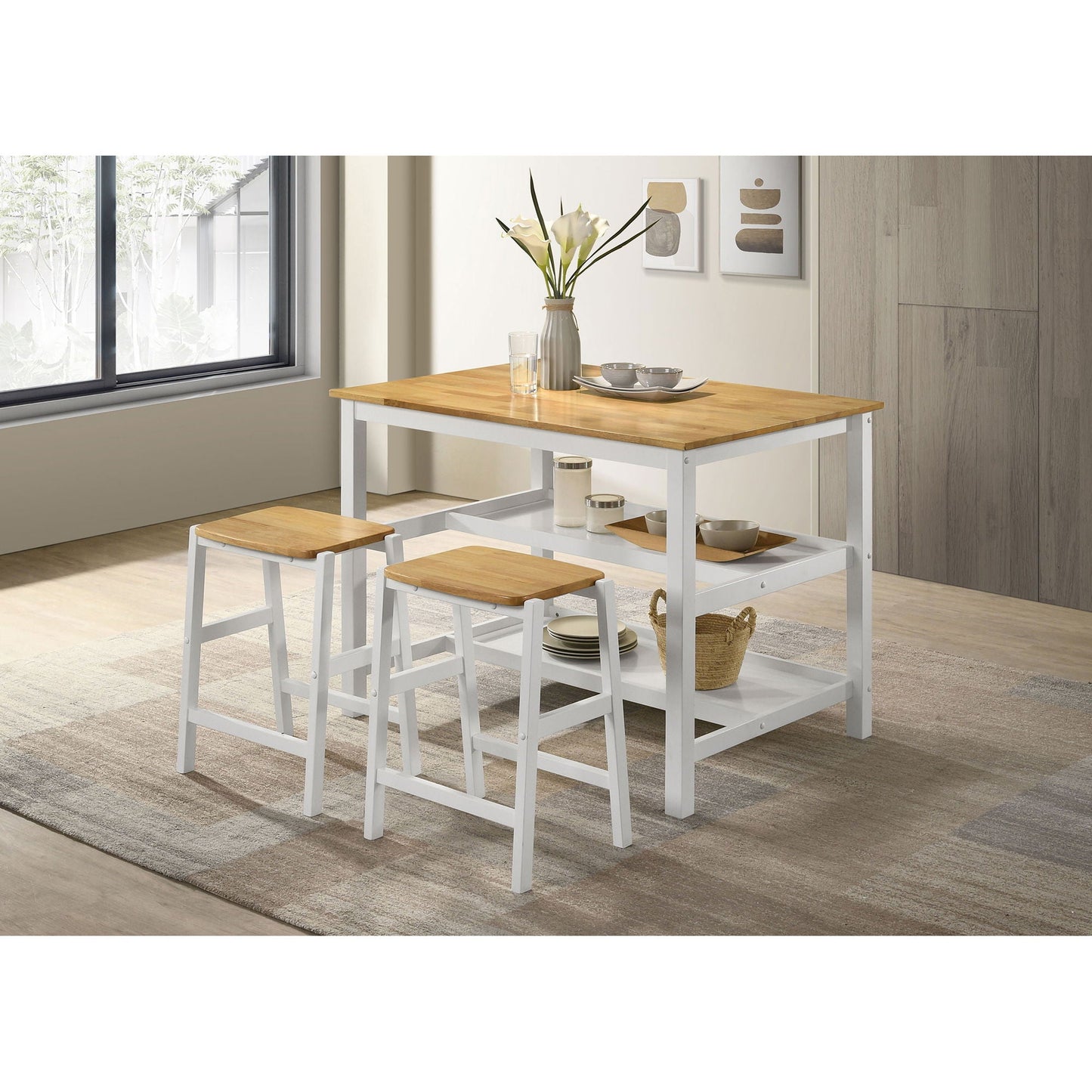 Cowichan - Kitchen Island Counter Table With Pot Rack - White