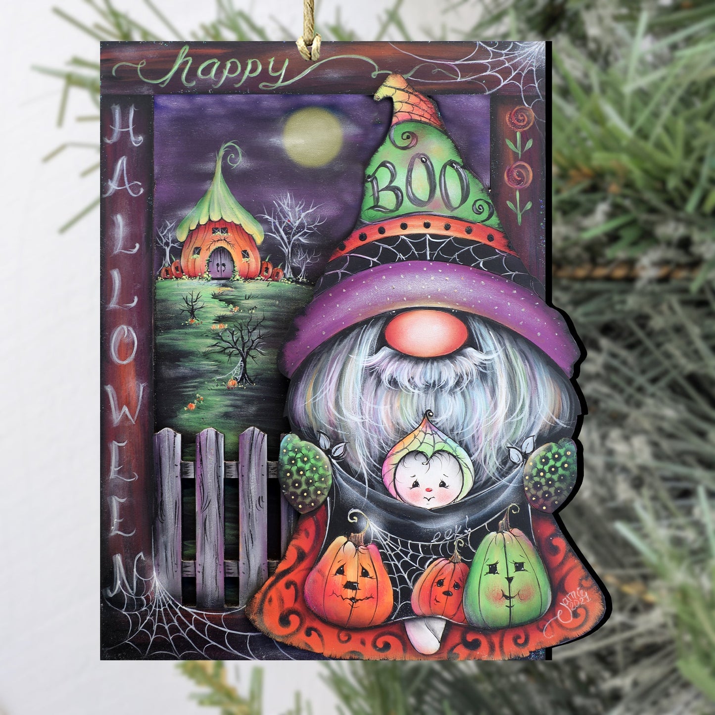 Boo Halloween Gnome Wooden Ornaments by Jamie Mills-Price Halloween Decor - 8611077-MP