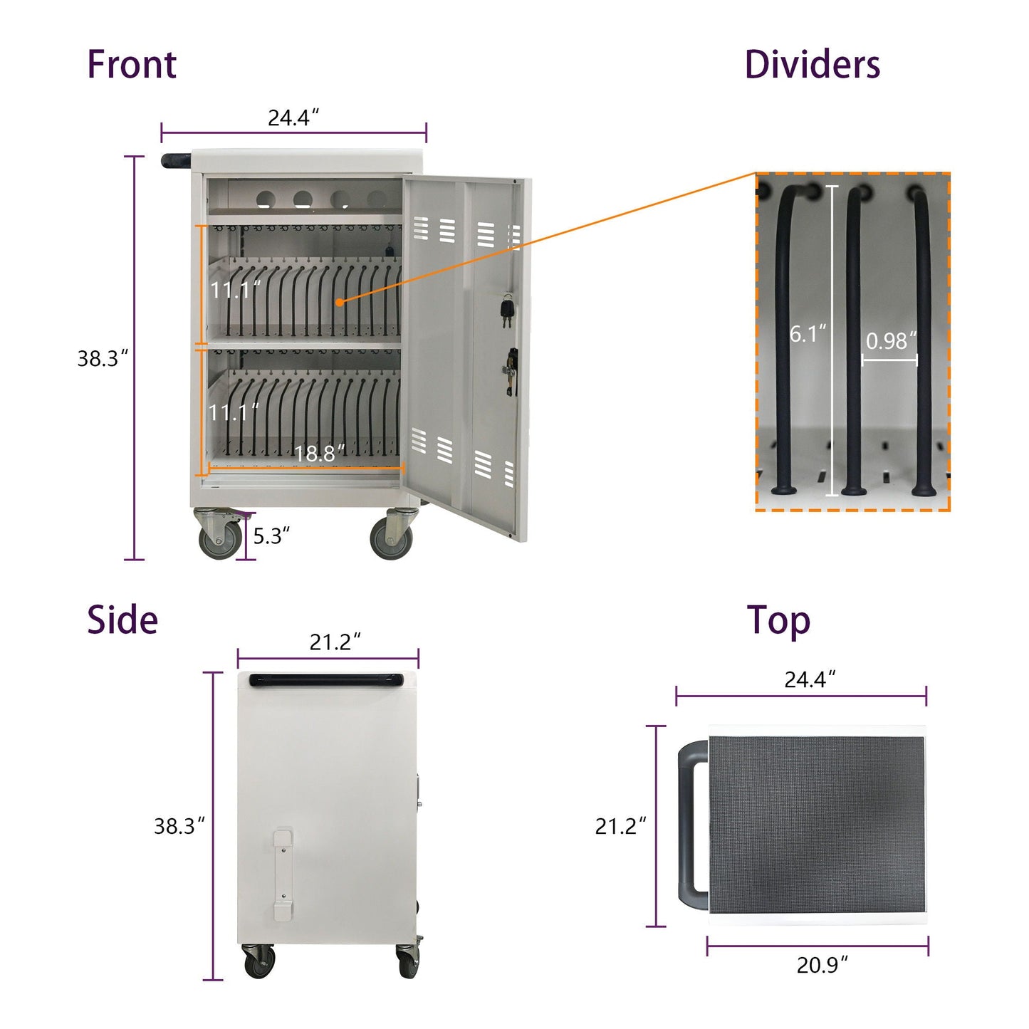 Mobile Charging Cart Station for Chromebook, Tablet and Laptop Computer with Power Strip Included