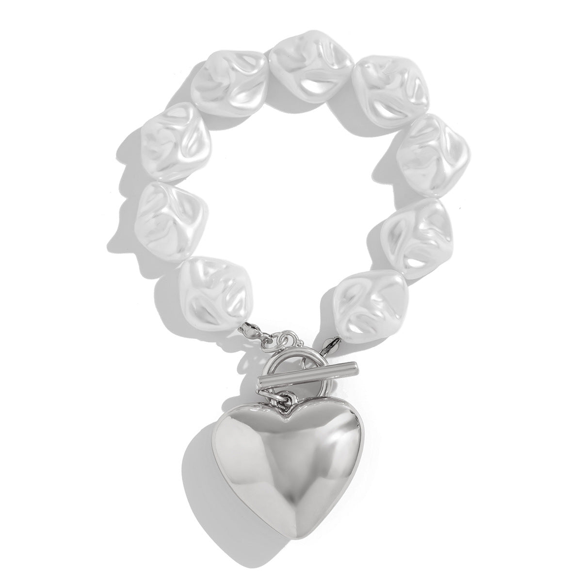 Fashionable heart-shaped hollow pendant collarbone chain simple flat bead pearl necklace set