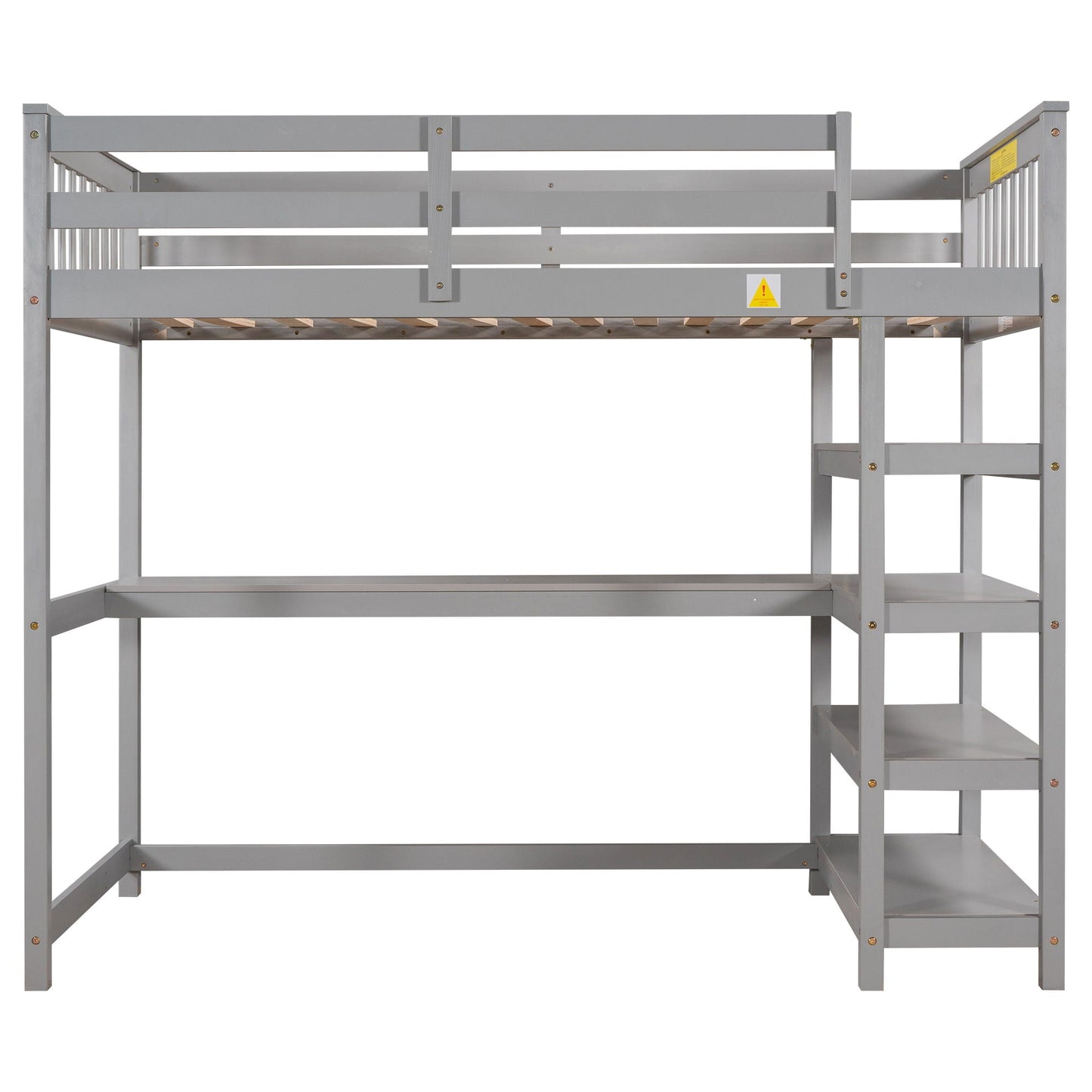 Loft Bed With Storage Shelves And Under Bed Desk