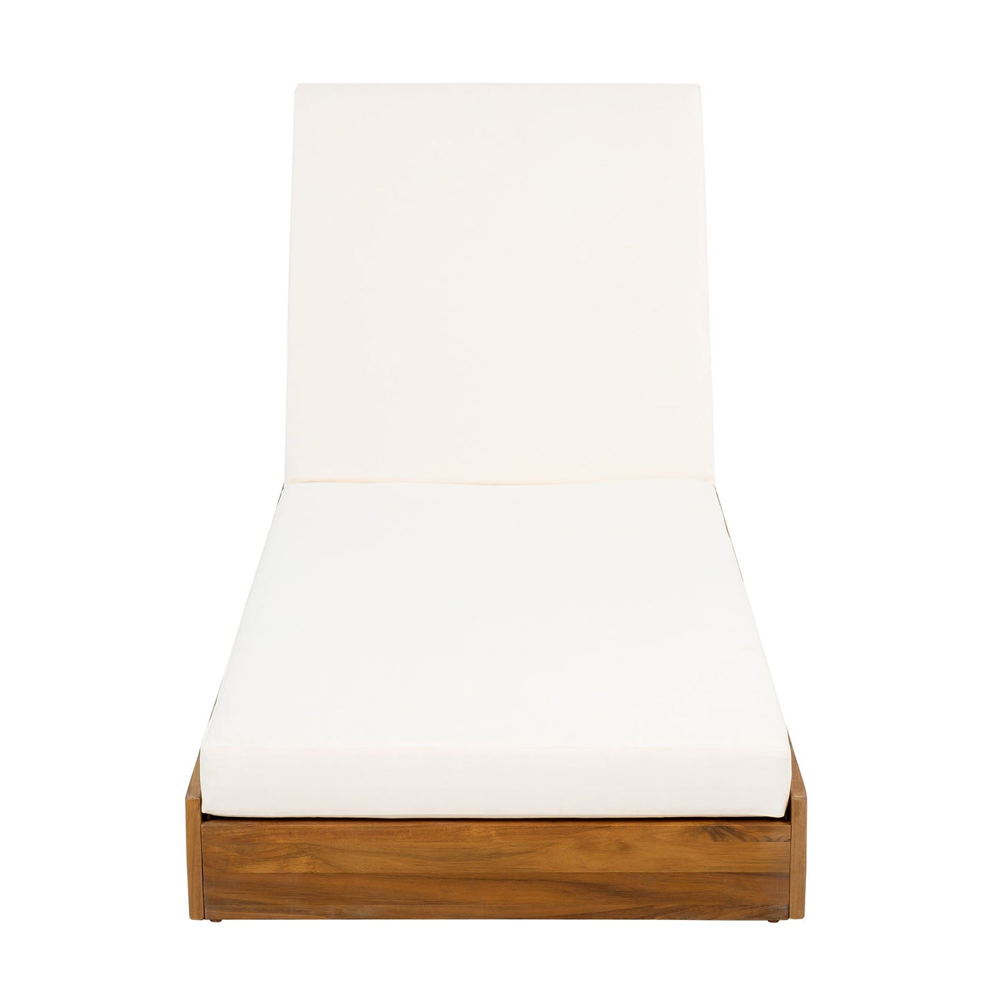 Premium Acacia Wood Lounge Chaise Set With Water Resistant Cushions, Adjustable Recline - Cream / Teak