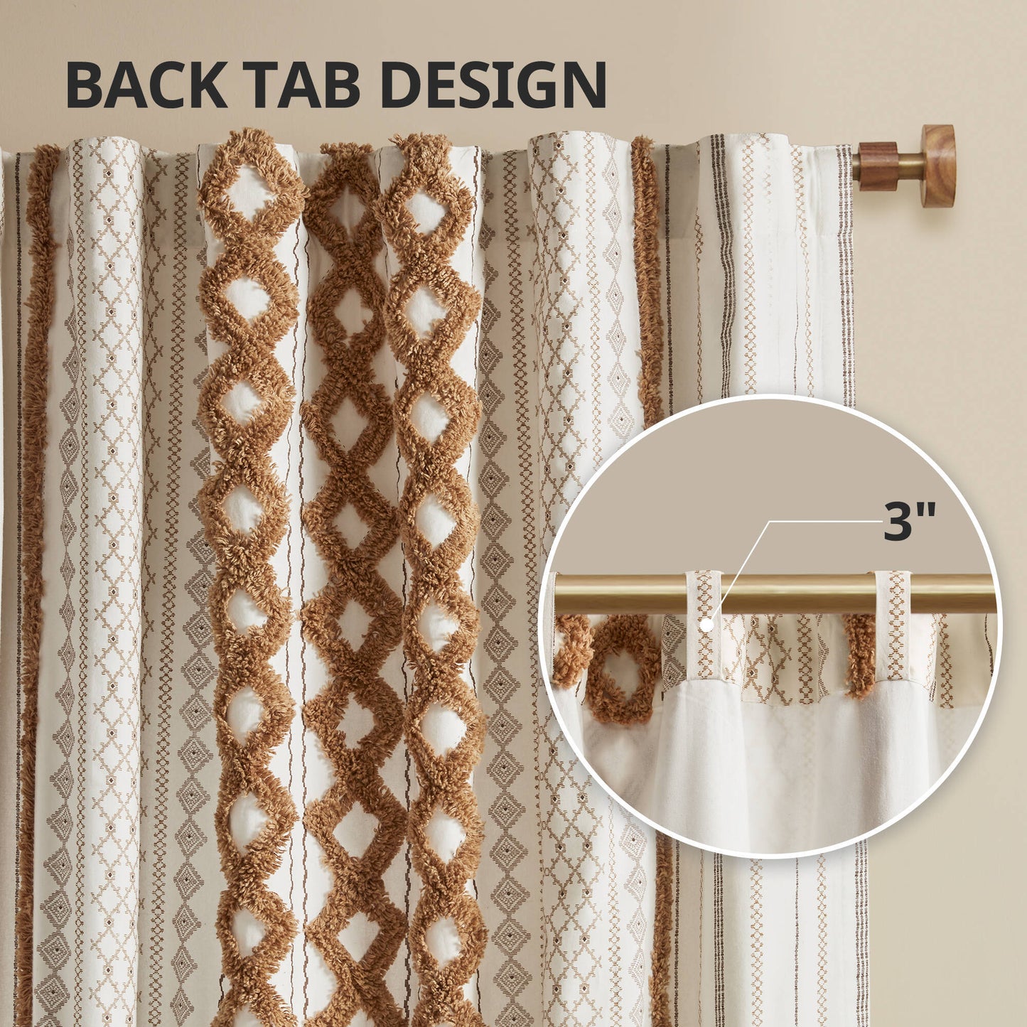 1 PC 50x84' Cotton Printed Window Panel with Chenille Stripe and Lining