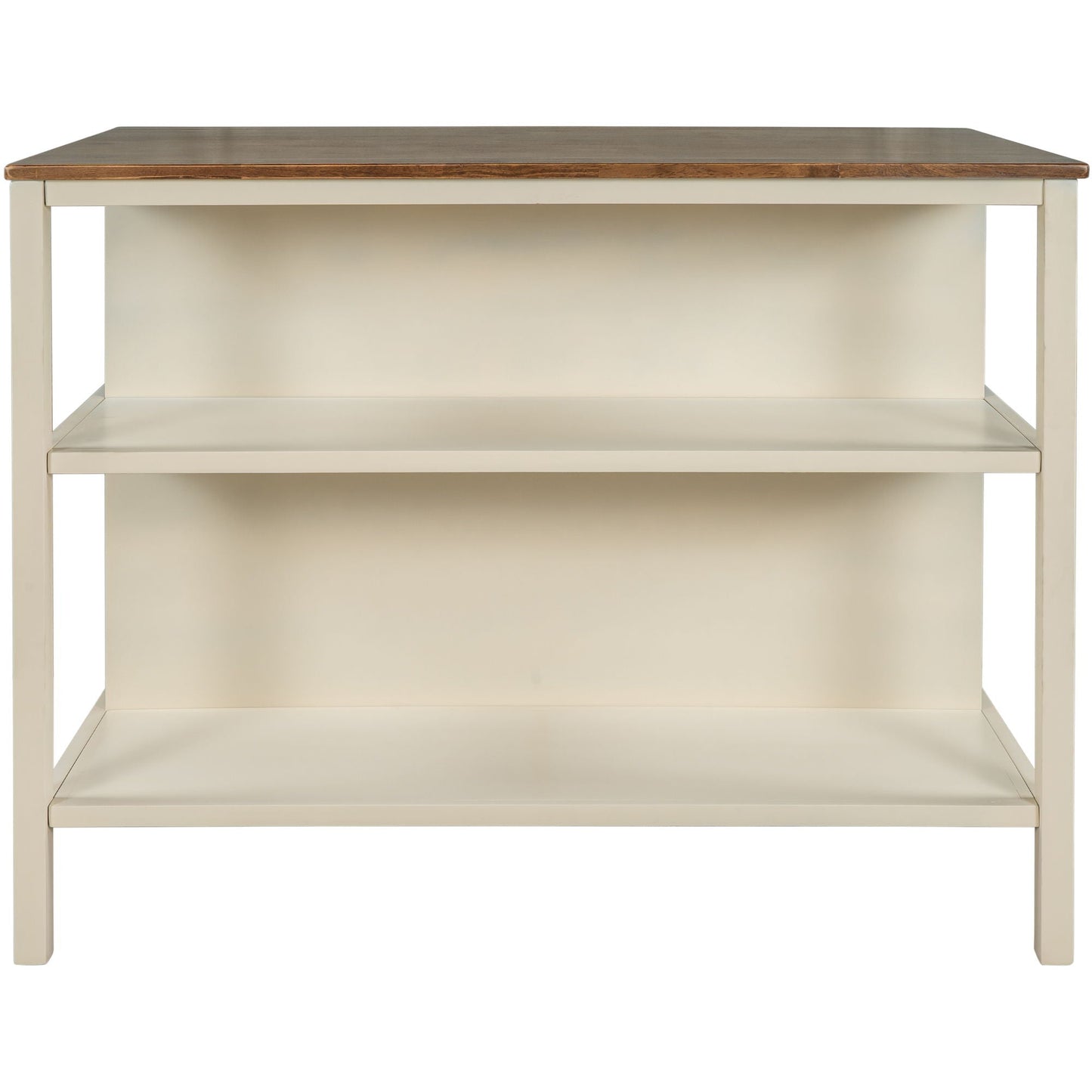 Rustic 3 Piece Stationary Kitchen Island Set With 2 Seatings, With 2 Open Shelves