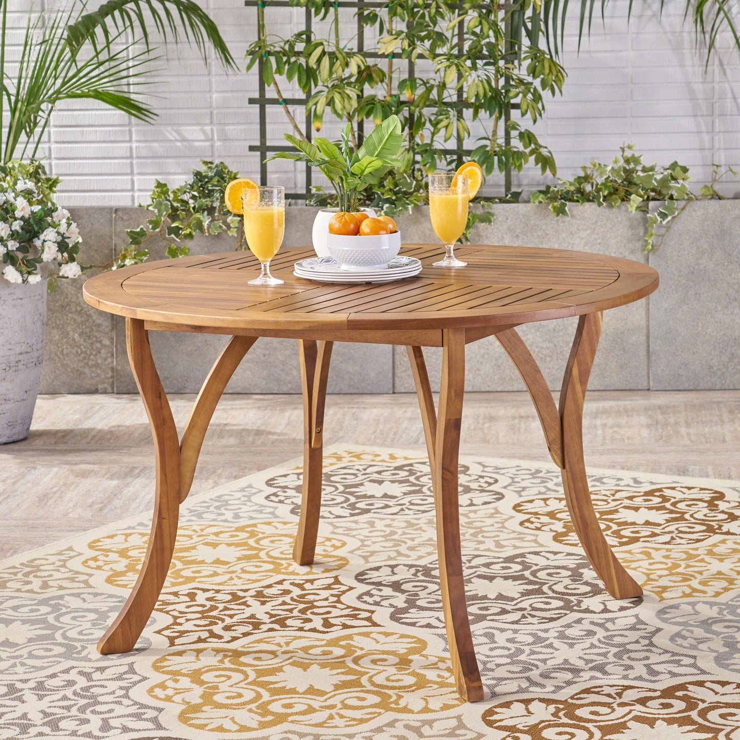 Hermosa Outdoor Acacia Wood Circular Dining Table