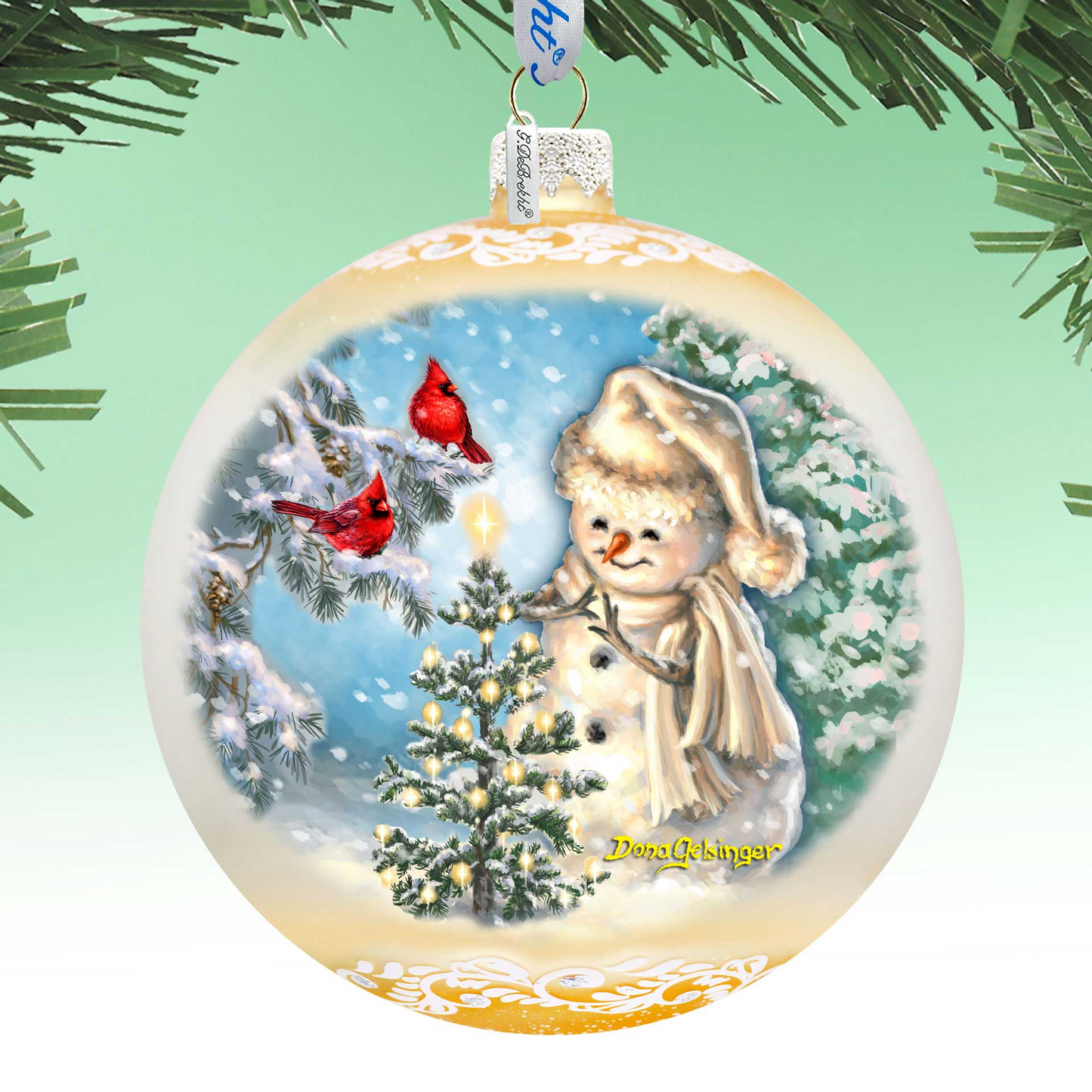 Glowing Snowman Lg Glass Ornament in Gold by Gelsinger - Christmas Decor - 73926G-DG
