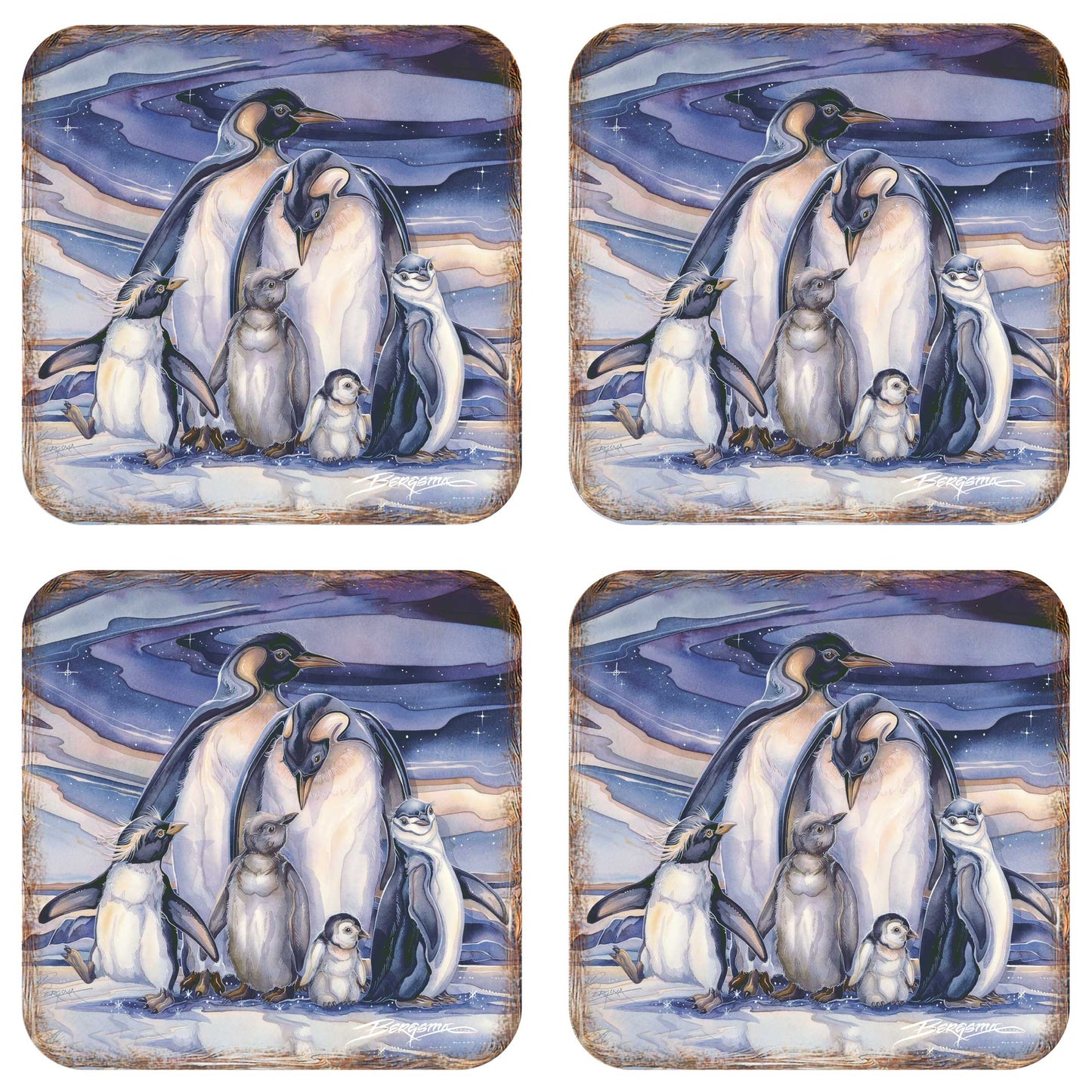 Penguin Family Wooden Cork Coasters Gift Set of 4 by J. Bergsma - Coastal Wildlife Decor  - 8199472C-S4-S4 (Copy)