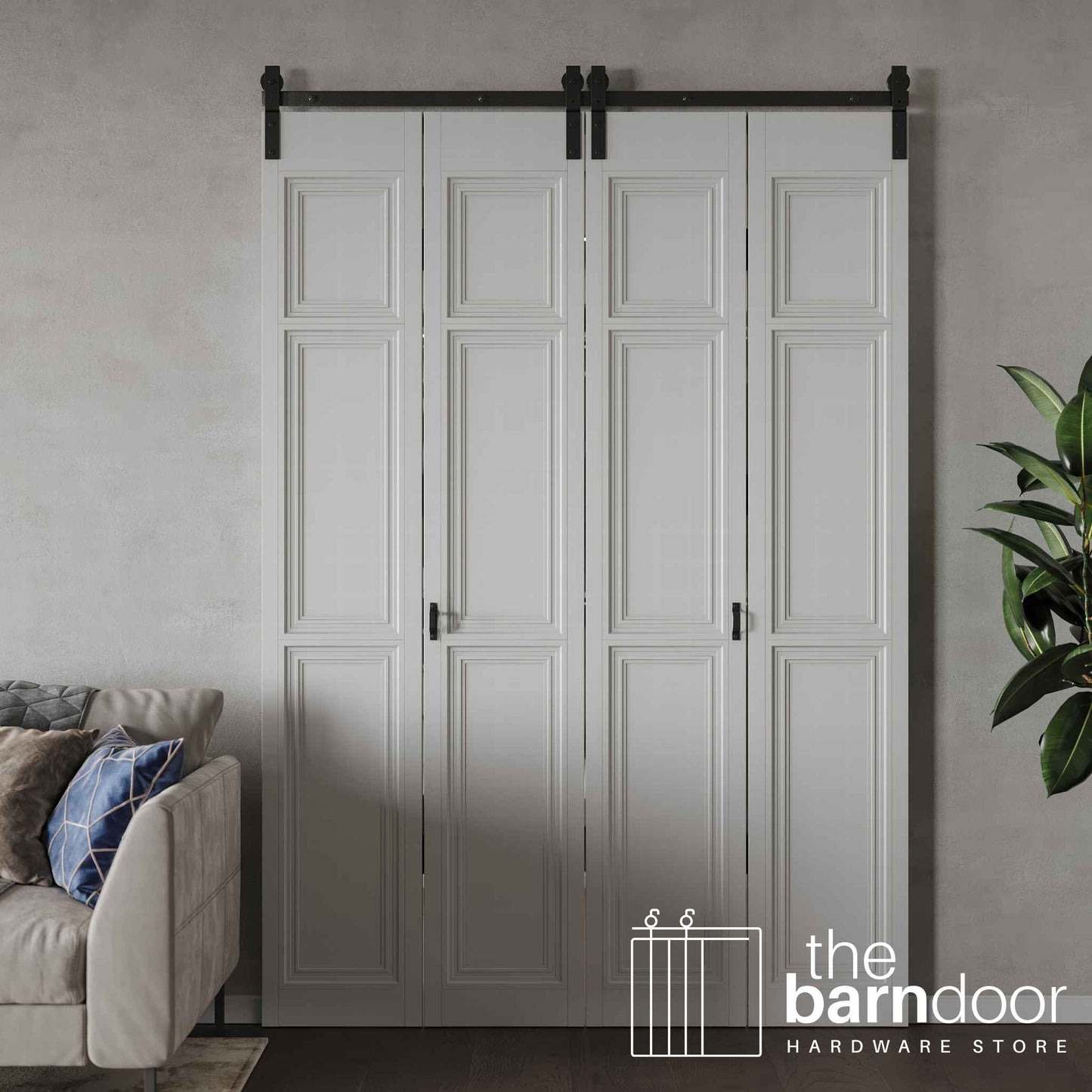 Classic J-Strap Bifold Barn Door Hardware Kit | 4-Door Biparting