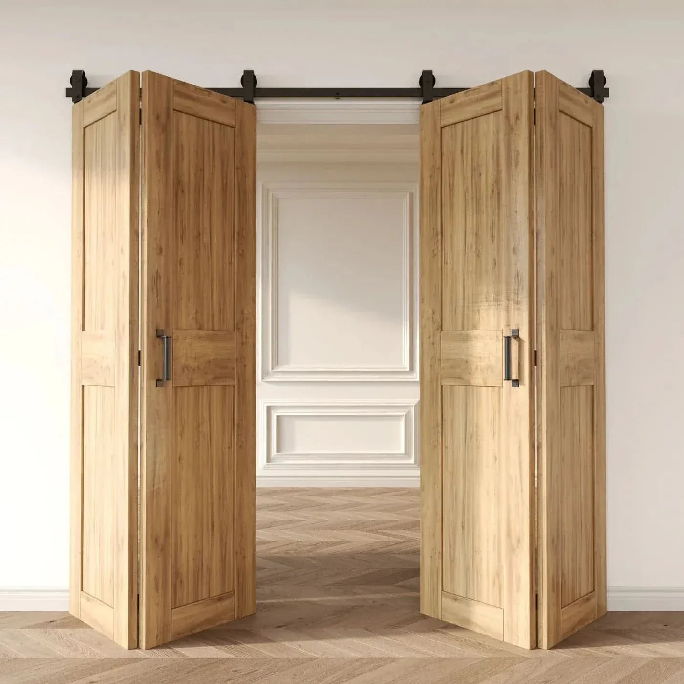 J Top Mount Bifold Barn Door Hardware | Matte Black | 4 Door Biparting Kit