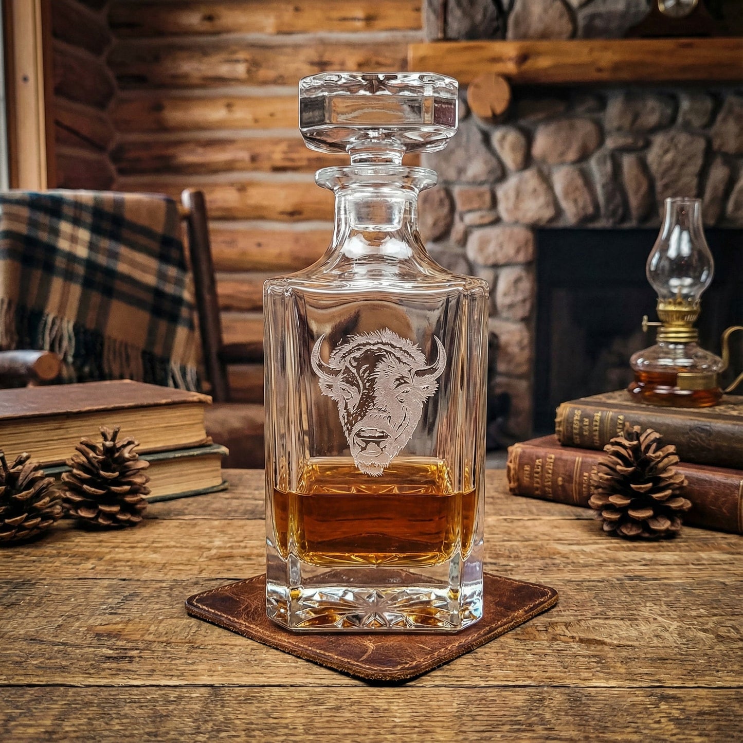 Sand Carved Bison Decanter