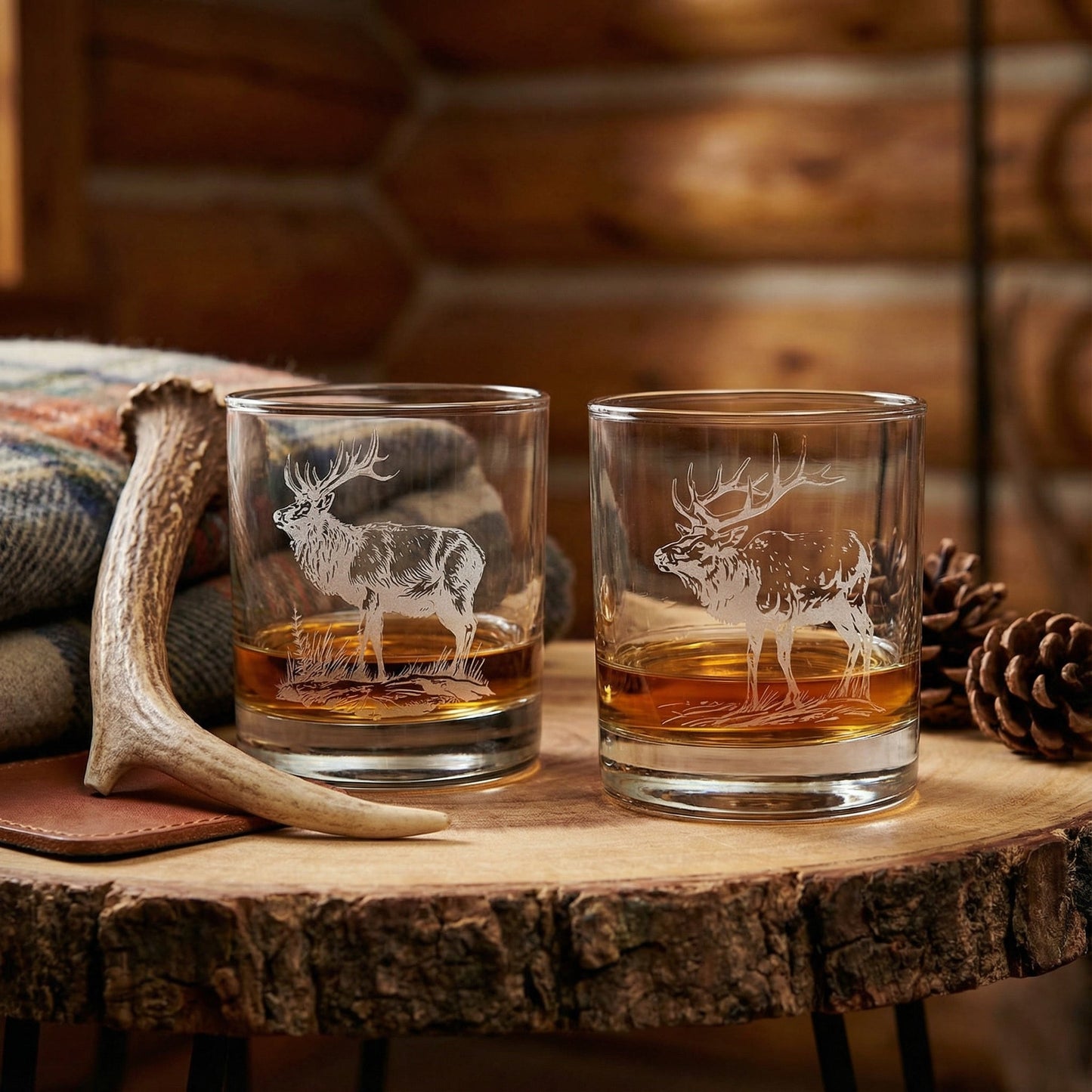 Elk Sand Carved Old Fashion  Glasses Set of 2