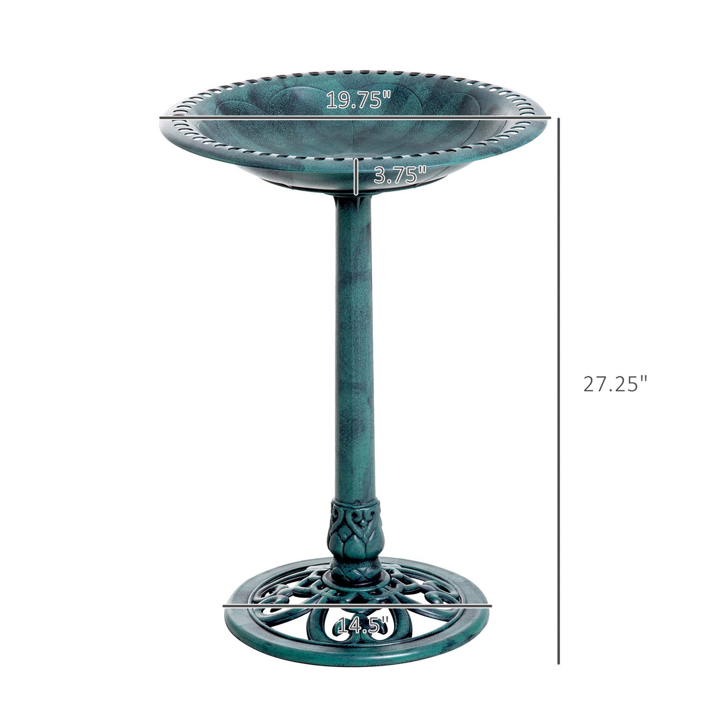 Outsunny 28'' Bird Bath Outdoor Resin Decor with Fleur De Lis Pattern