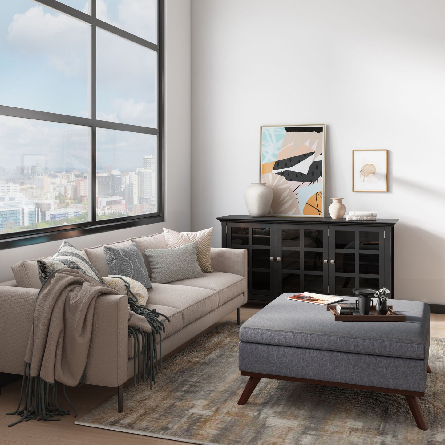 Owen - Square Coffee Table Storage Ottoman - Slate Gray