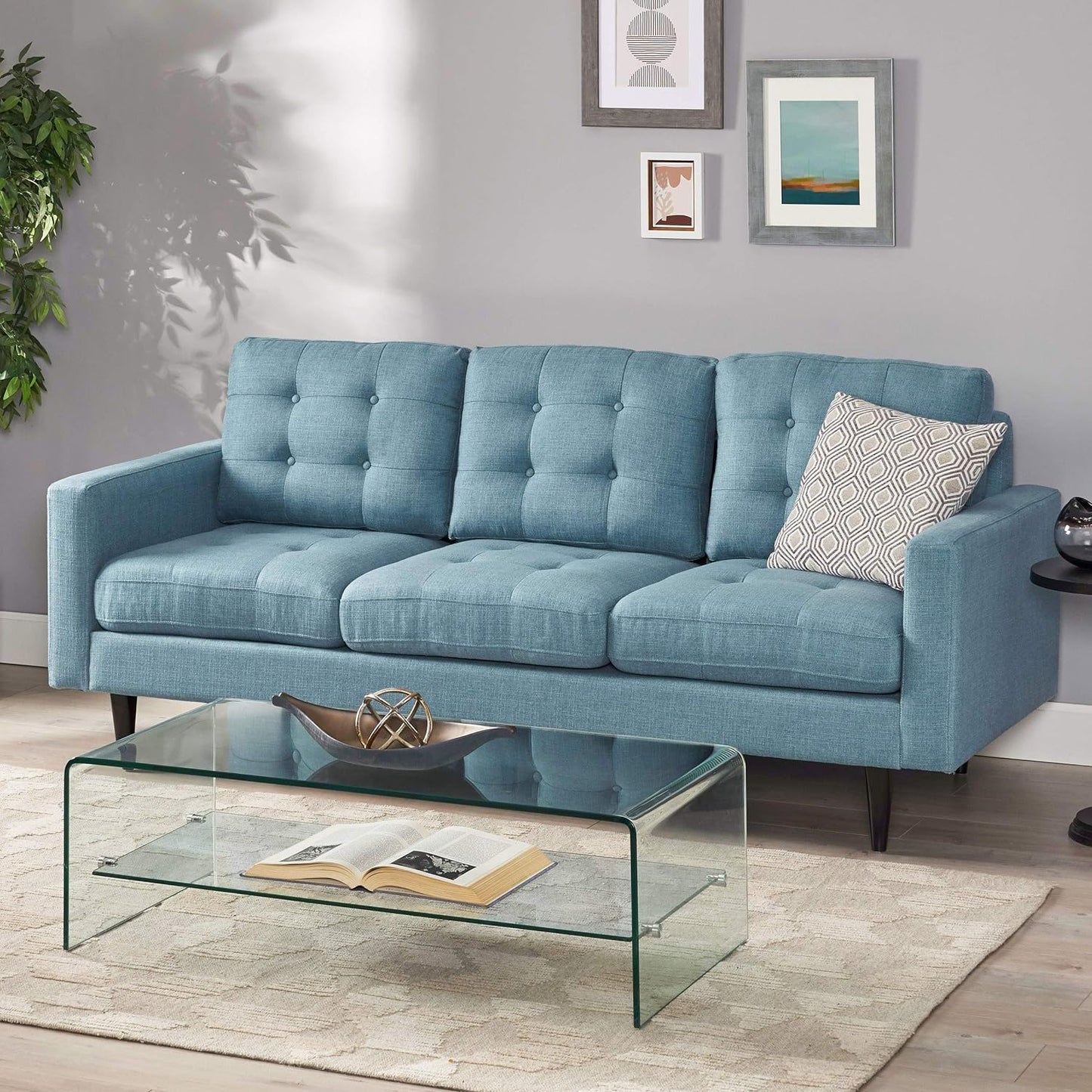Jenny Contemporary Tufted Fabric 3 Seater Sofa