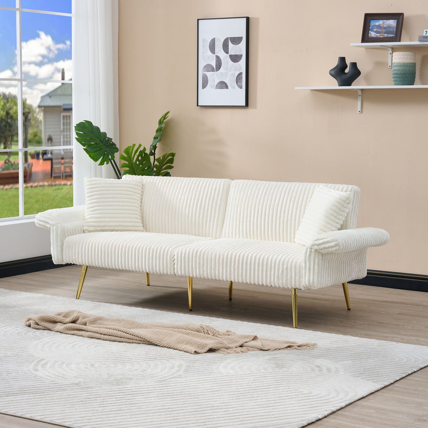 Luxury Foldable Double Sofa Bed With Folding Armrests