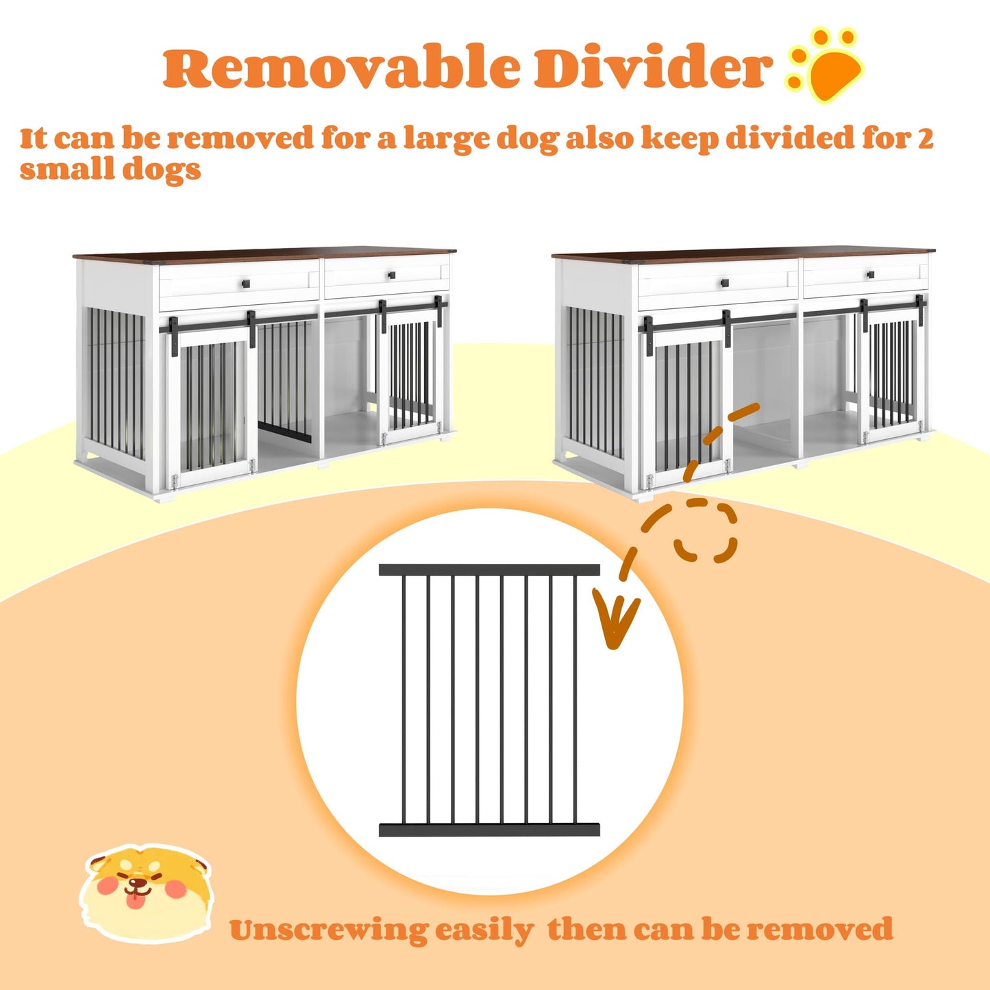 Large Dog Crate, Water Resistant Indoor Pets Furniture Double Dog Crates - Brown White