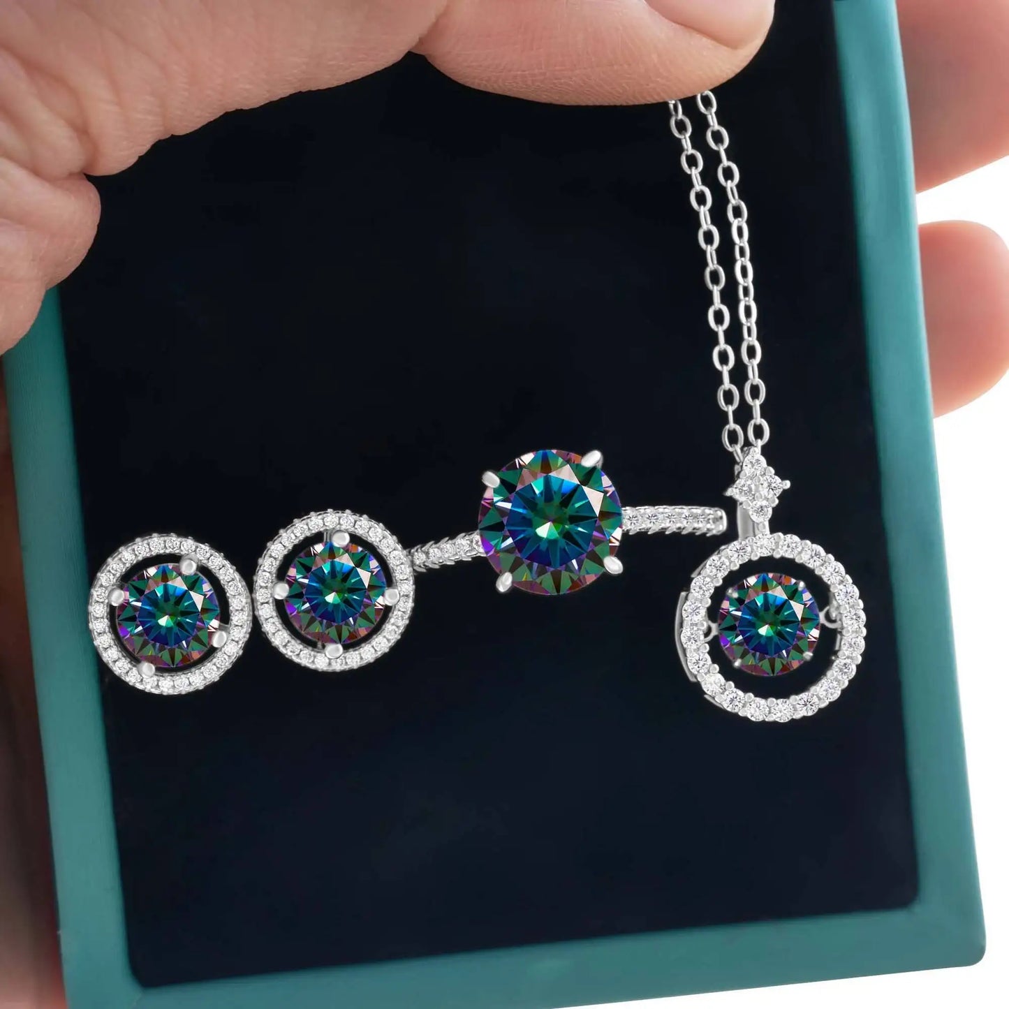 4Ct D Color Moissanite 925 Sterling Jewelry Set Ring Necklace Earrings