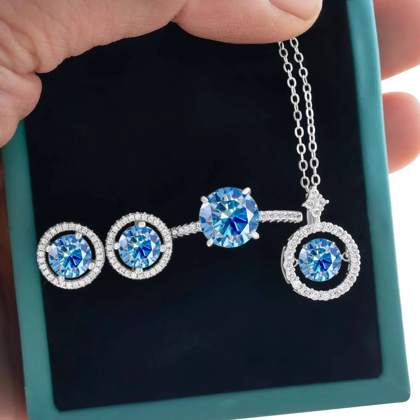 4Ct D Color Moissanite 925 Sterling Jewelry Set Ring Necklace Earrings