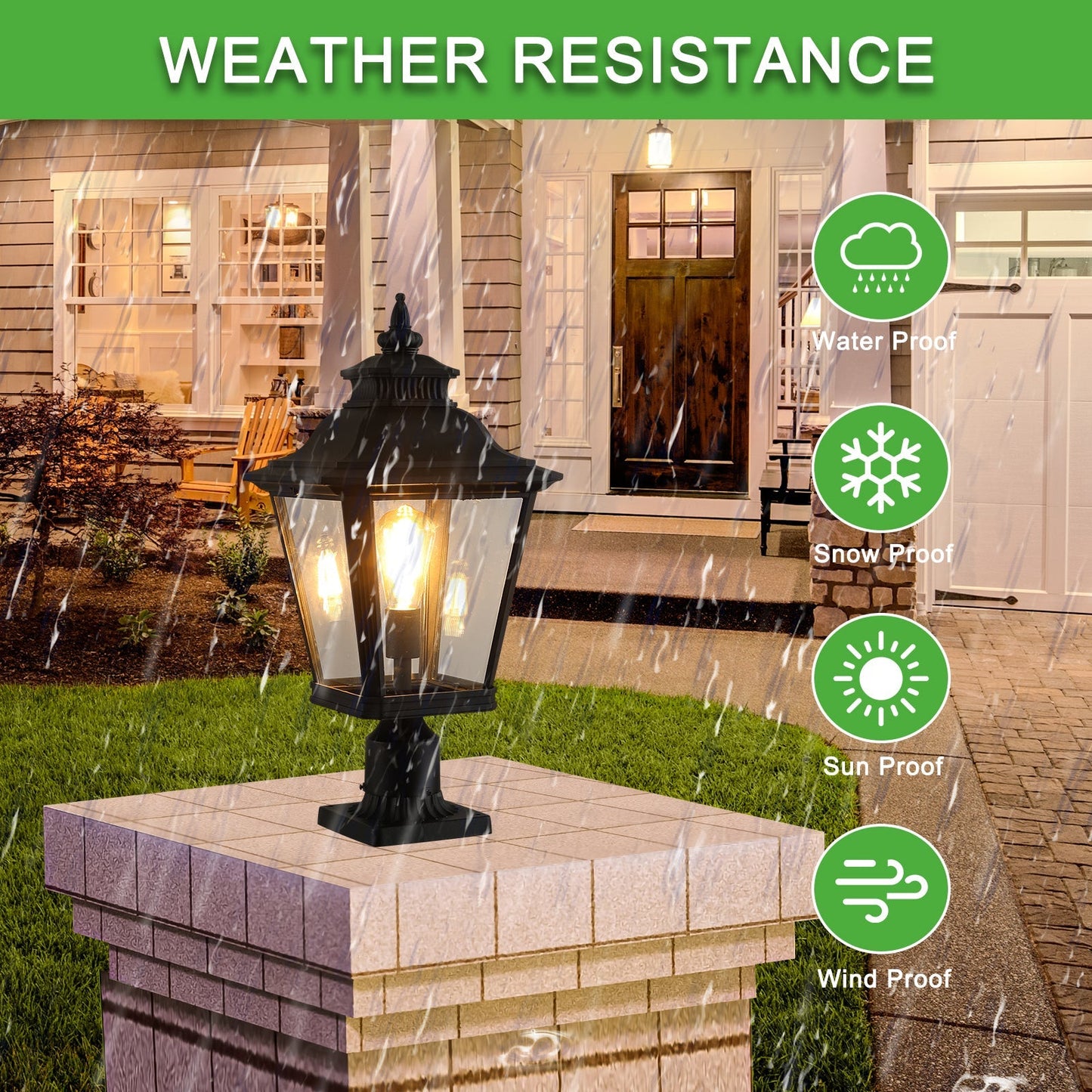 21' Outdoor Post Lantern Light 2-Pack – Vintage Black Metal & Clear Glass
