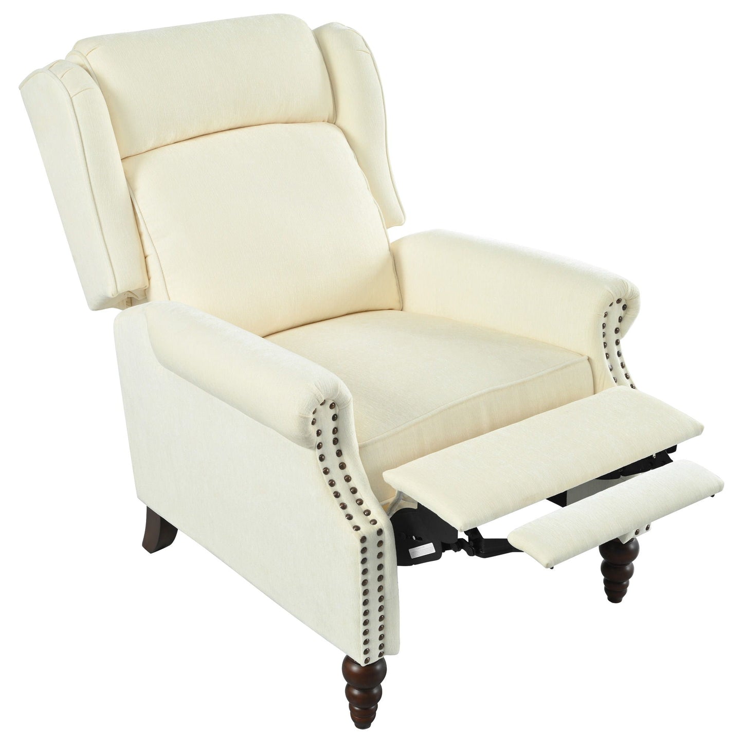 Push Back Recliner Chair Upholstered With Classic Wing Back And Solid Gourd-Shaped Legs