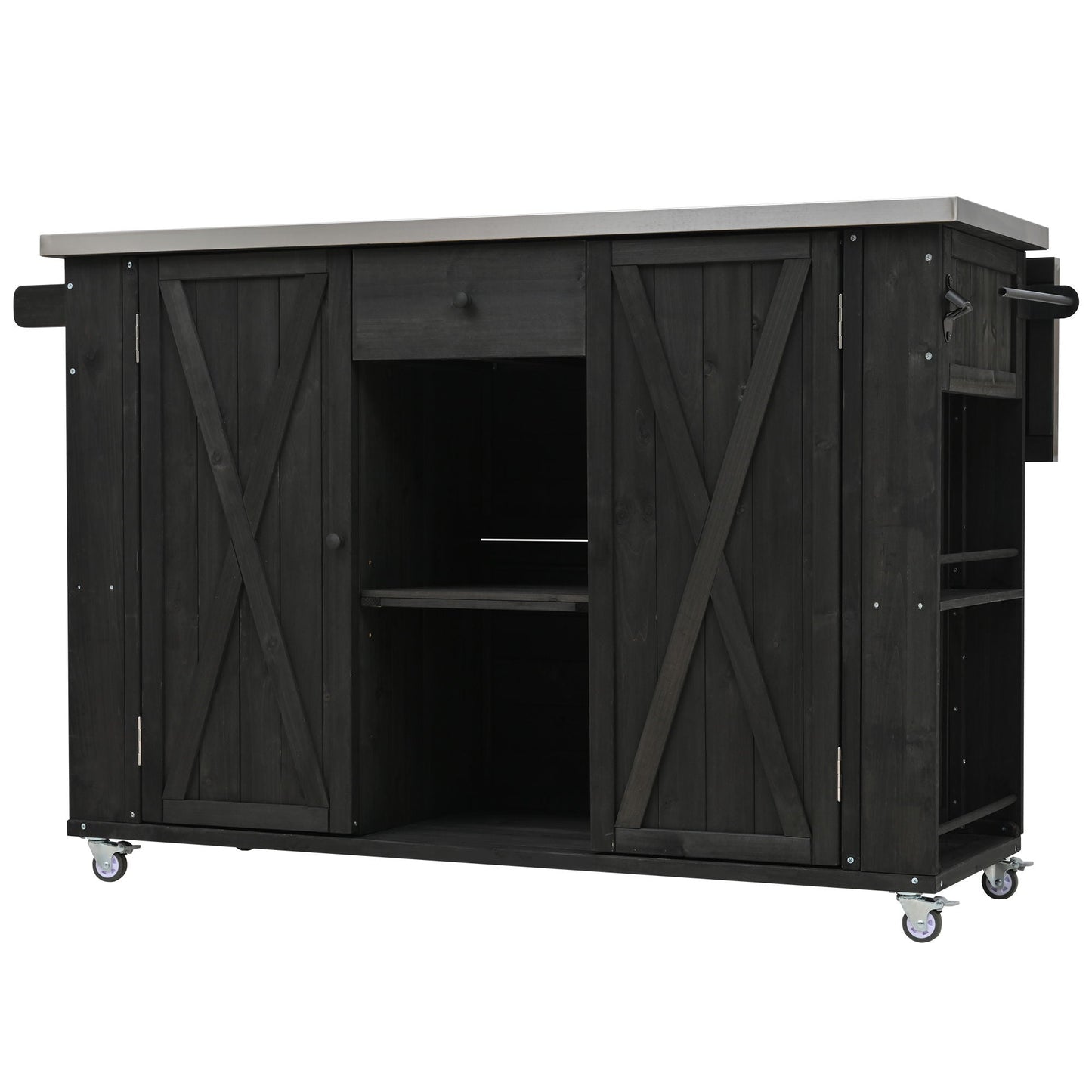 Outdoor Kitchen Island With Stainless Steel Top, Ample Storage Space, Towel And Spice Racks And A Bottle Opener