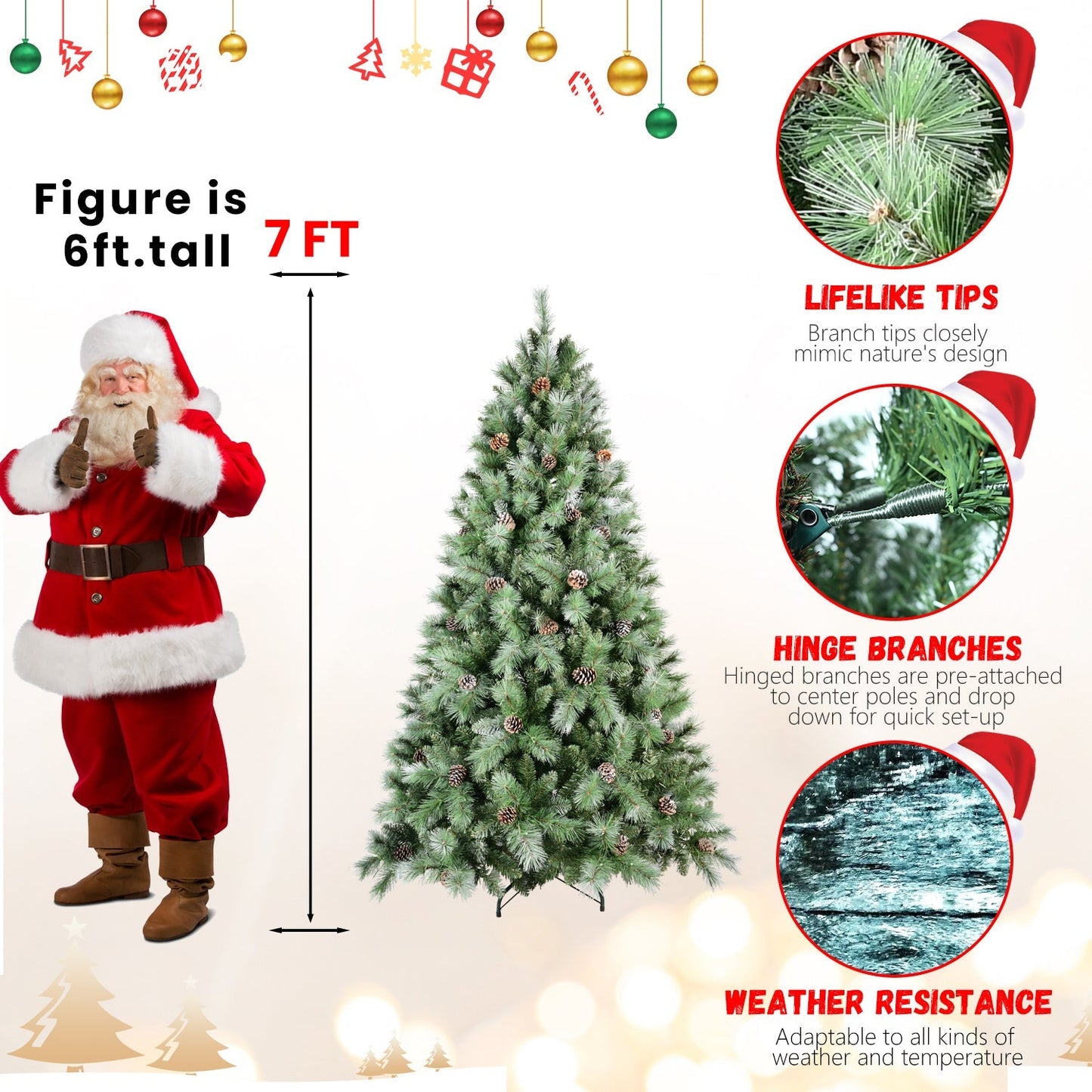 8 Ft The Full-Bodied Pre-Decorated Pinecone Christmas Tree