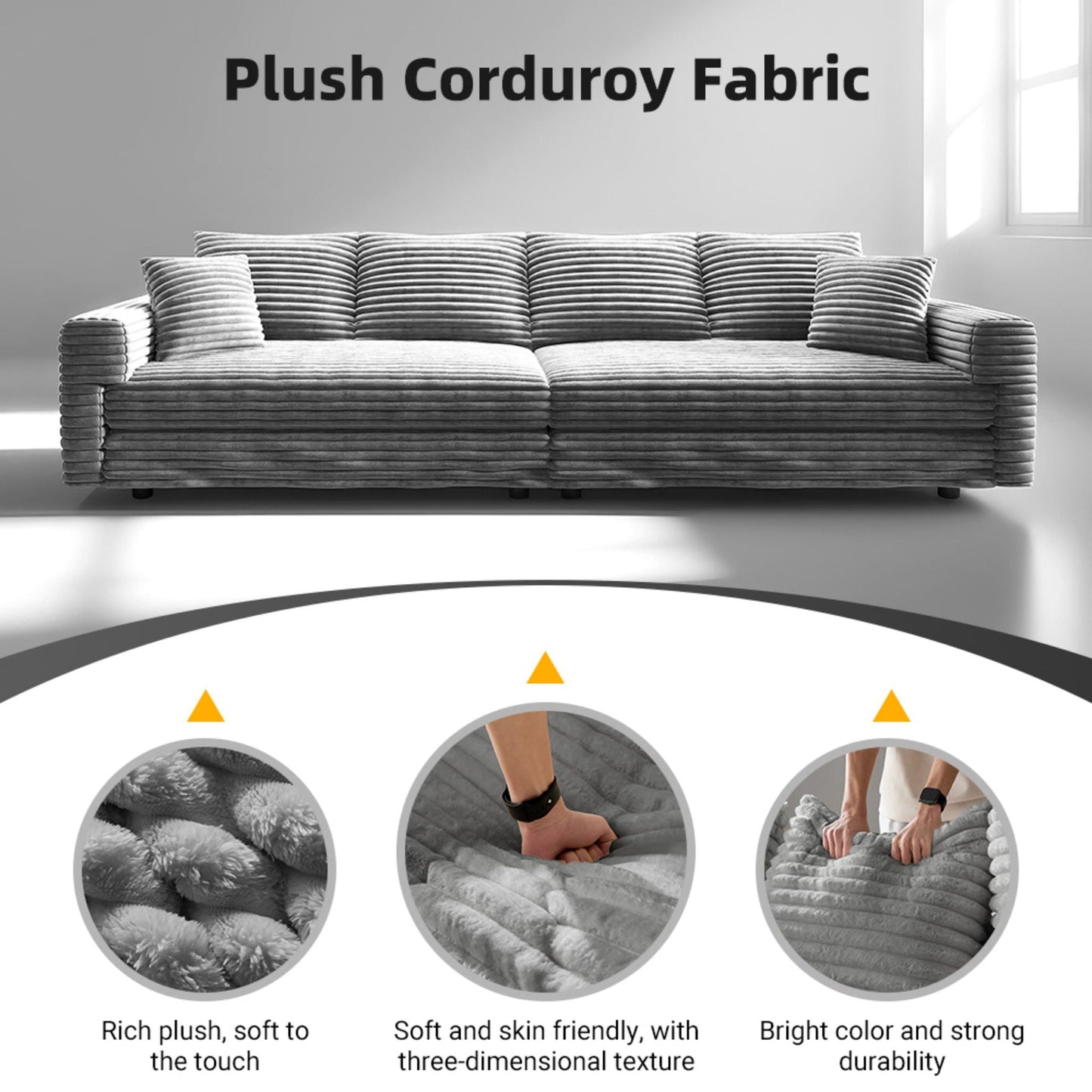 Convertible Deep Seat Sofa With Soft Pillows And Ottomans