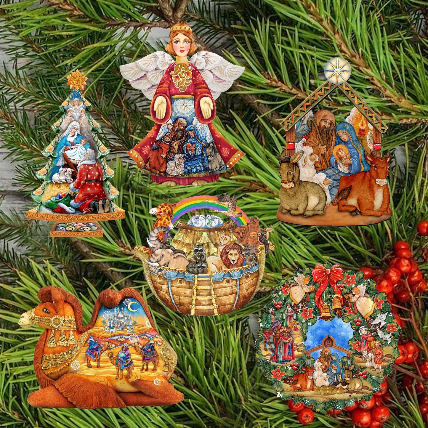 Nativity Clip-On Eco Wood Decorative Ornaments Set of 6 by G. Debrekht - Nativity Holiday Decor - 8090133C-S6