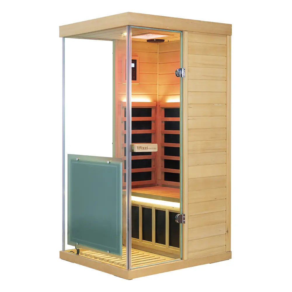Wizzisauna 909MX Mini 1 Person Infrared Sauna 3 Sides Large Glass Panels