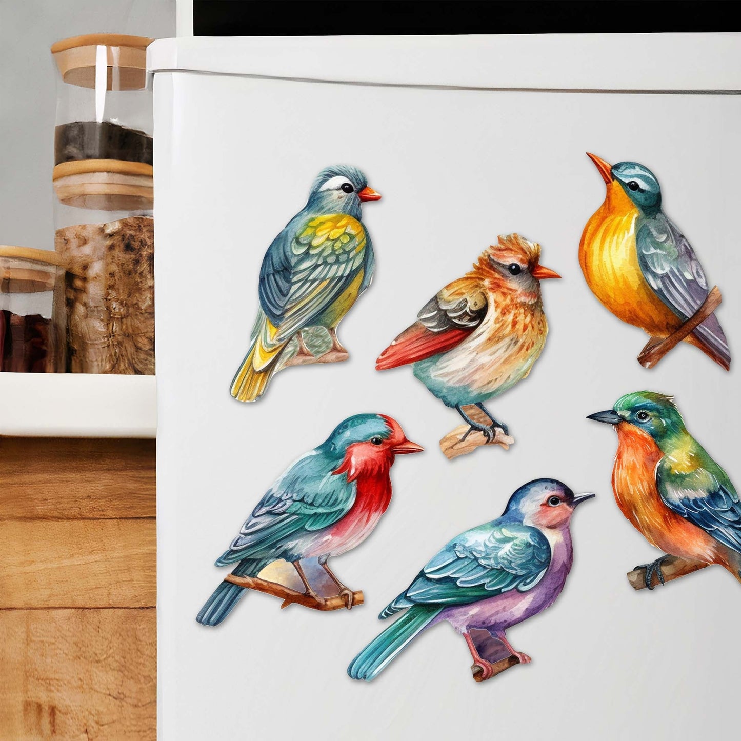Forest Birds Decorative Eco Wood Magnets Set of 6 by G. Debrekht - Wildlife Decor - 8090015G-S6