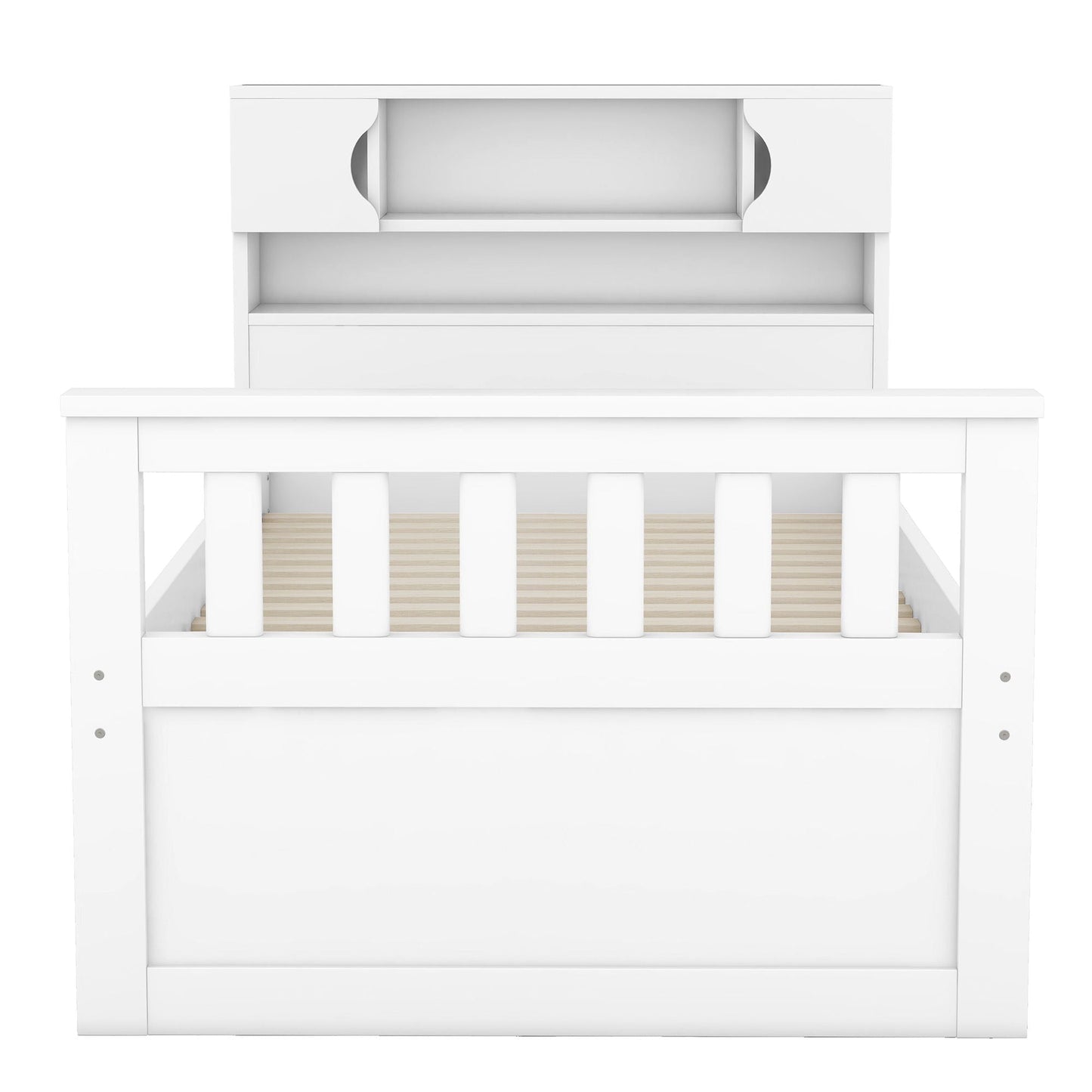 Captain Platform Bed Frame With Storage Bookcases, Shelves, And 4 Drawers