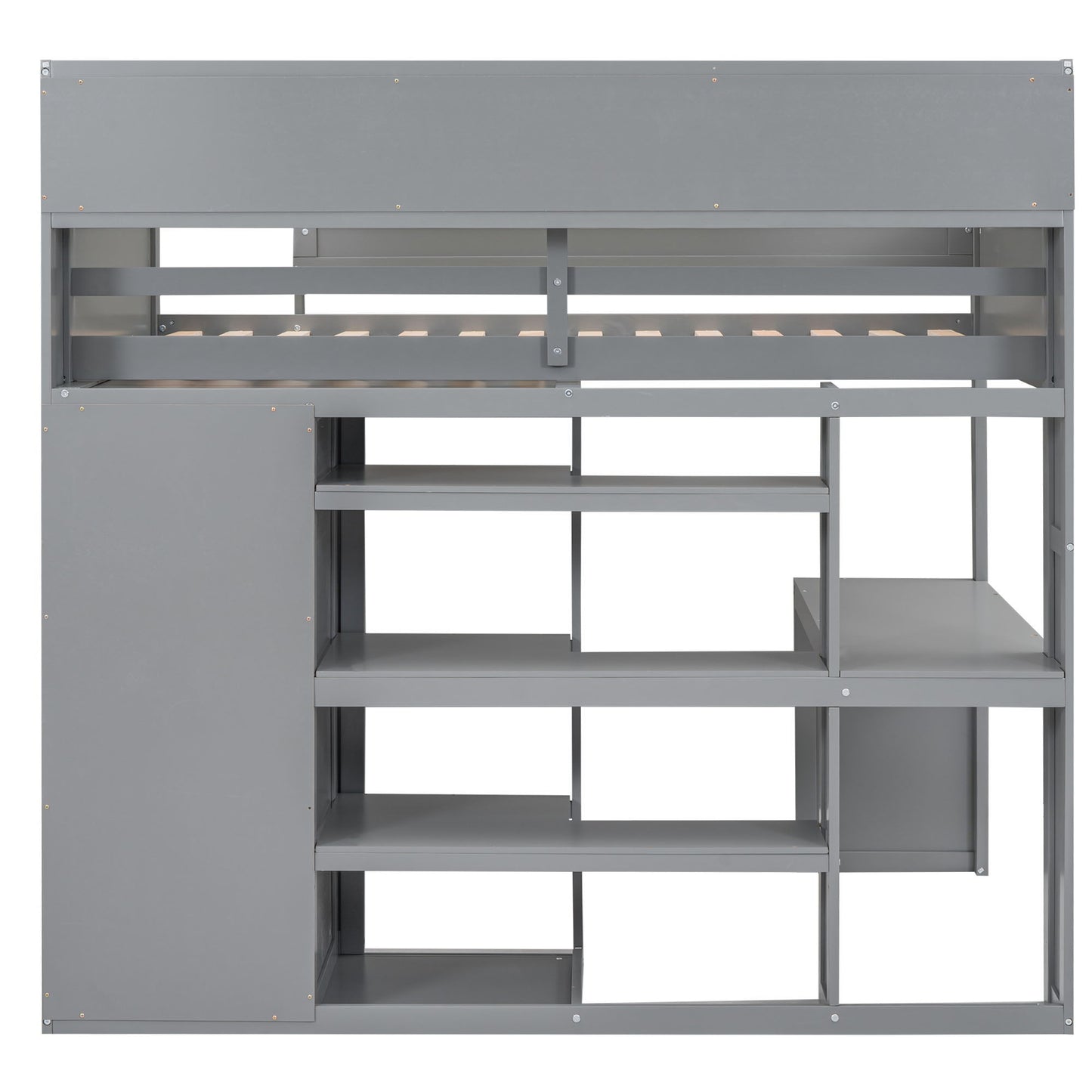 Loft Bed With Built In Desk, Storage Shelves, And Wardrobe